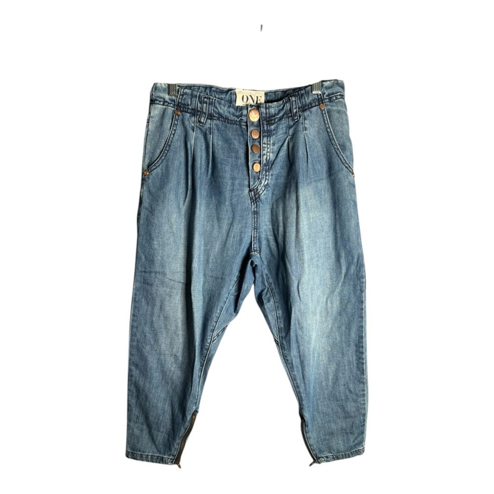 One Teaspoon Mid Rise Button Fly and Drawstring Cropped Jeans Size 25