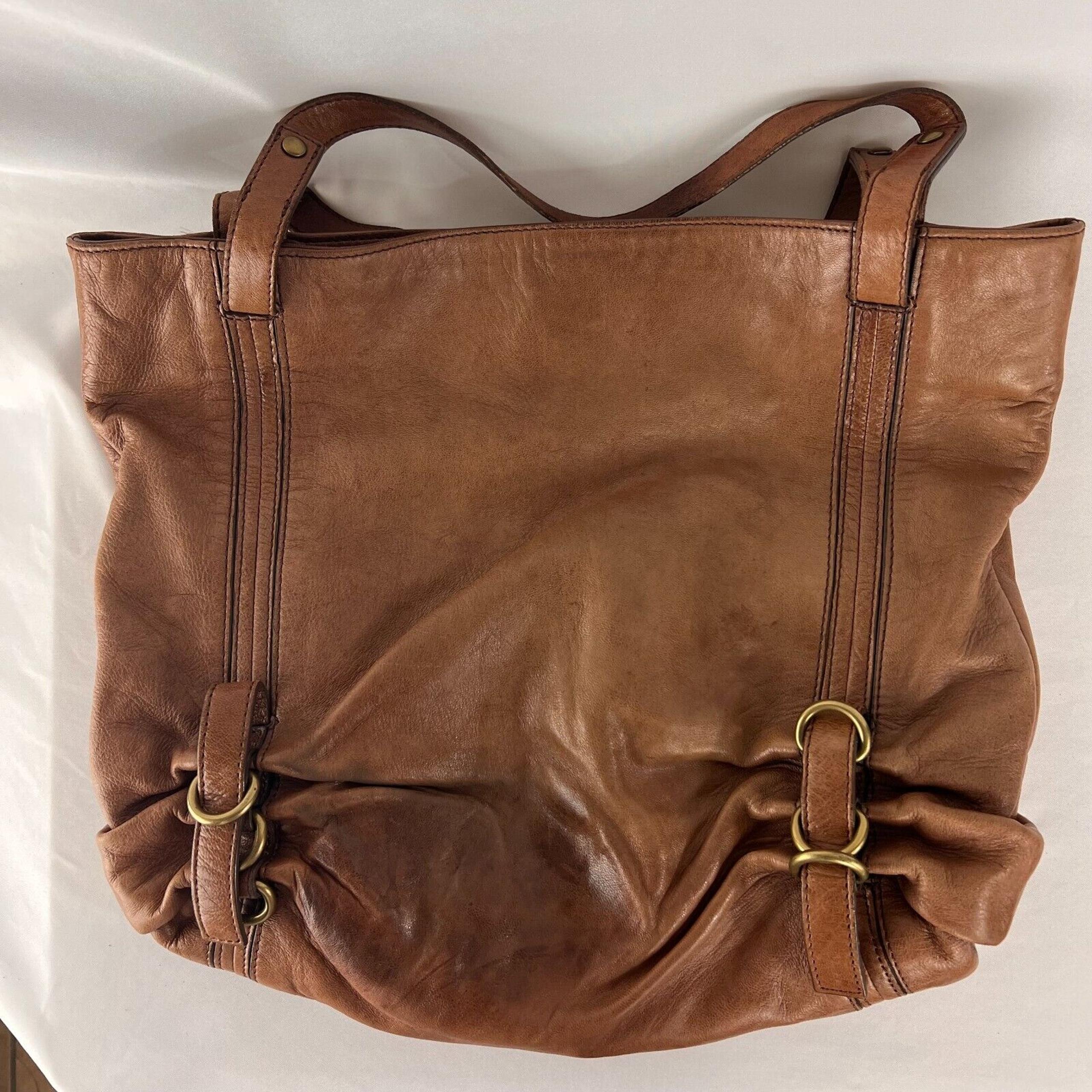 KOOBA Women's Brown Leather Hobo Gold Trim Shoulder Bag Handbag Purse