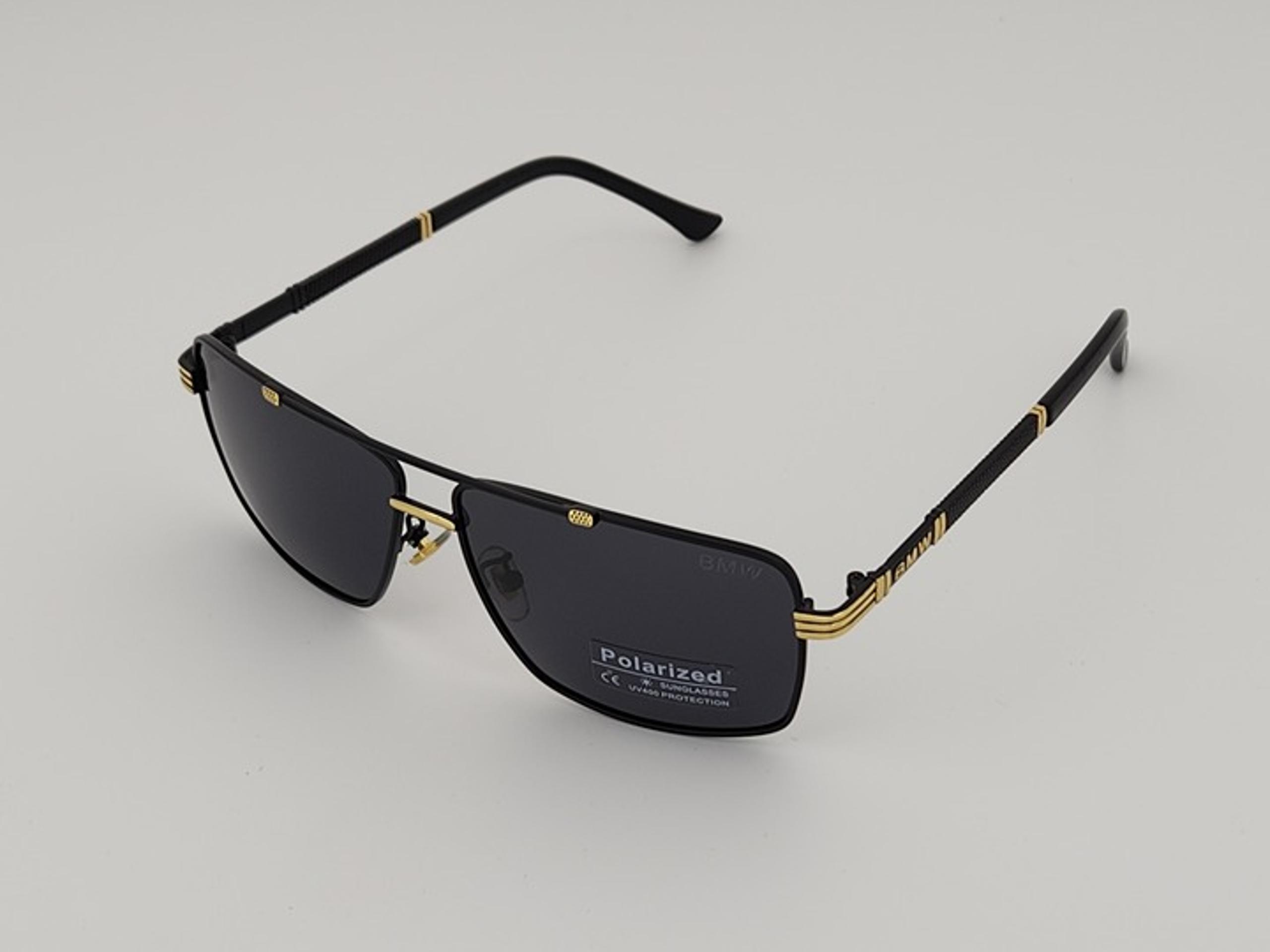 Polarized BMW Metal Square Aviator Black-Gold Frame Smoke Polarized Lens BW12