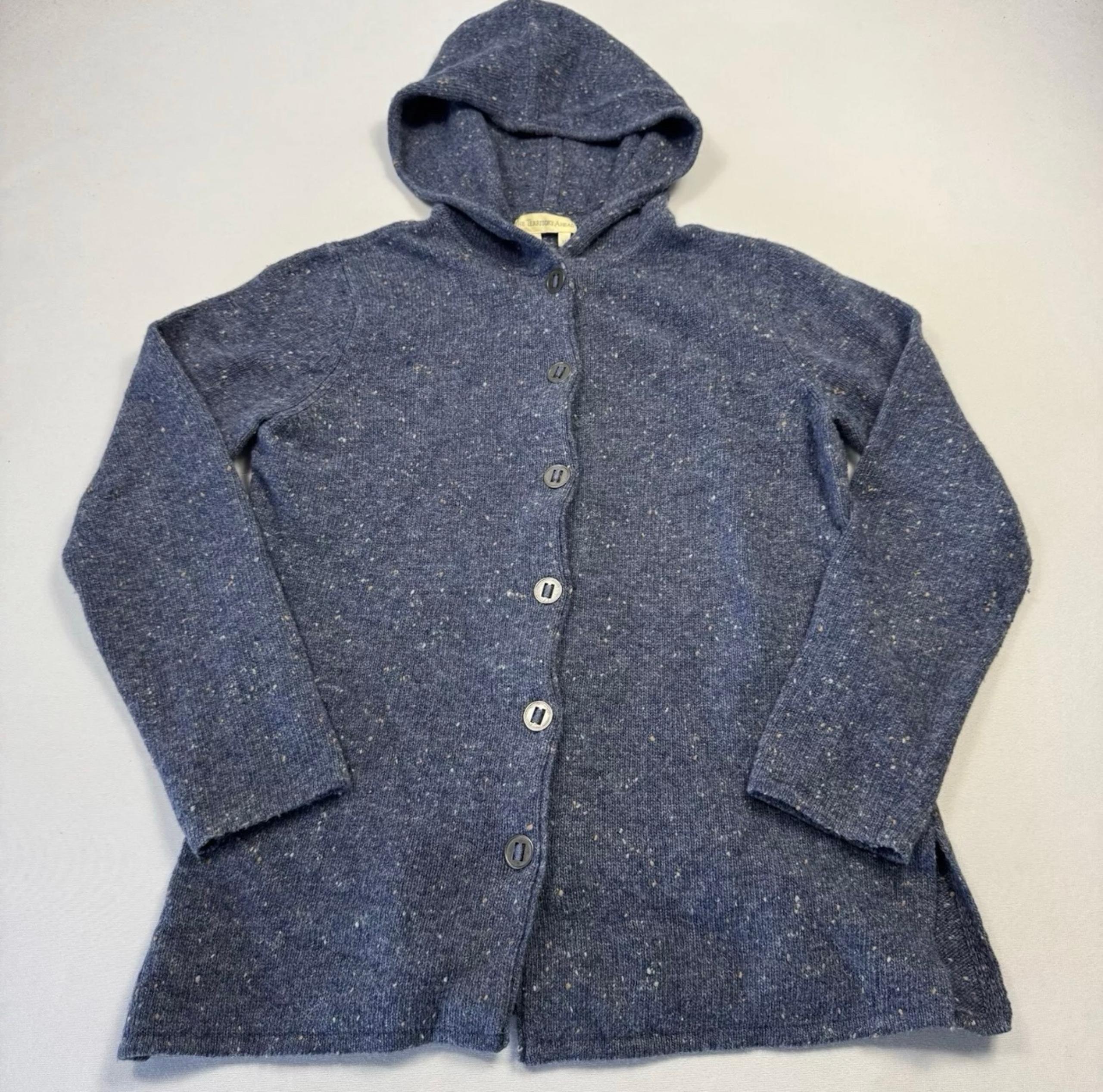 The Territory Ahead Women's Sweater Hooded Button Lambswool Nylon Blue Medium