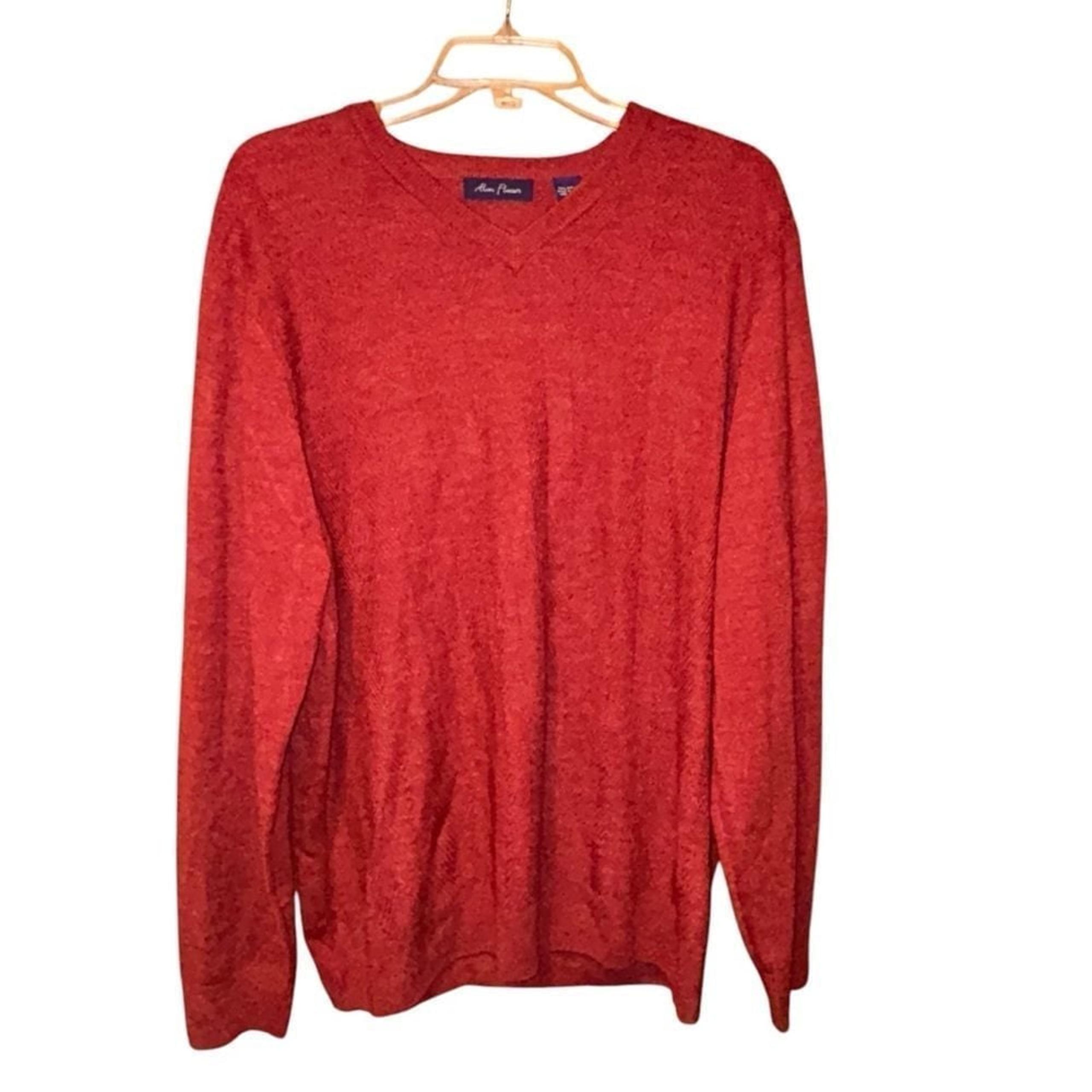 Alan Flusser Men's V Neck Acrylic Sweater Burnt Orange Size XL