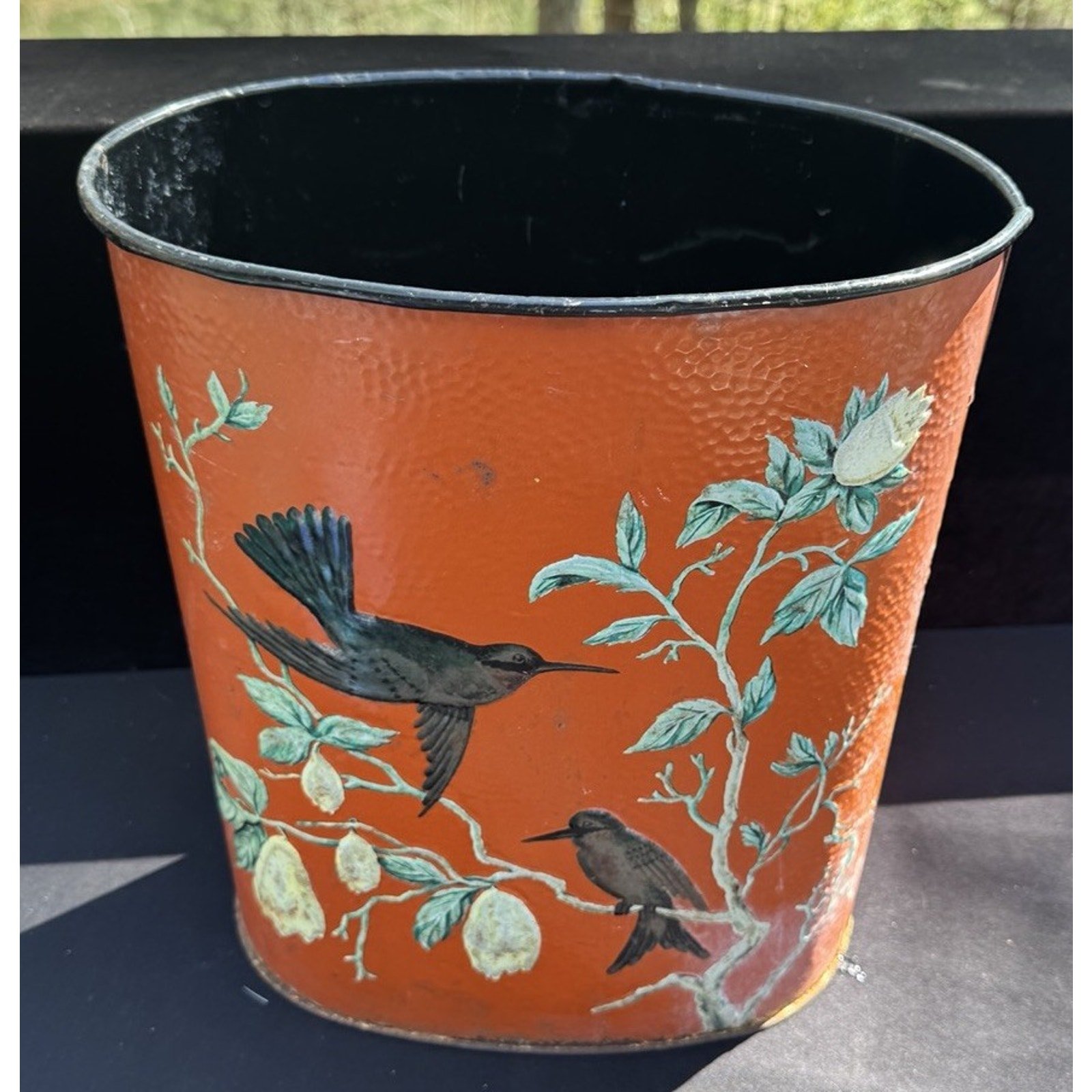 1950s Mid Century HummingBirds And Flowers High Relief Weibro Trash Can Chicago