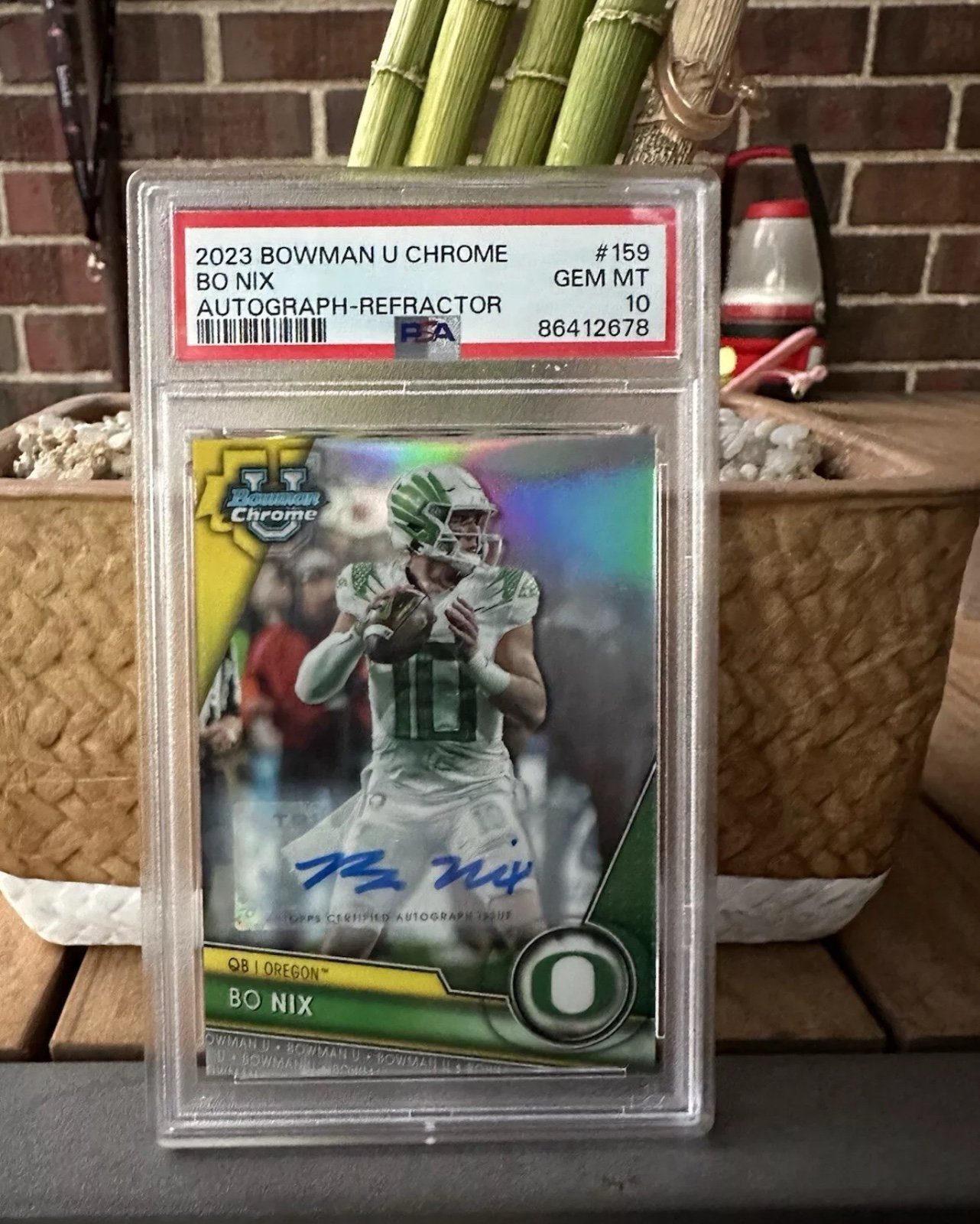 2023 Bowman University Chrome Prospect Refractor /499 Bo Nix PSA 10 GEM MT Auto