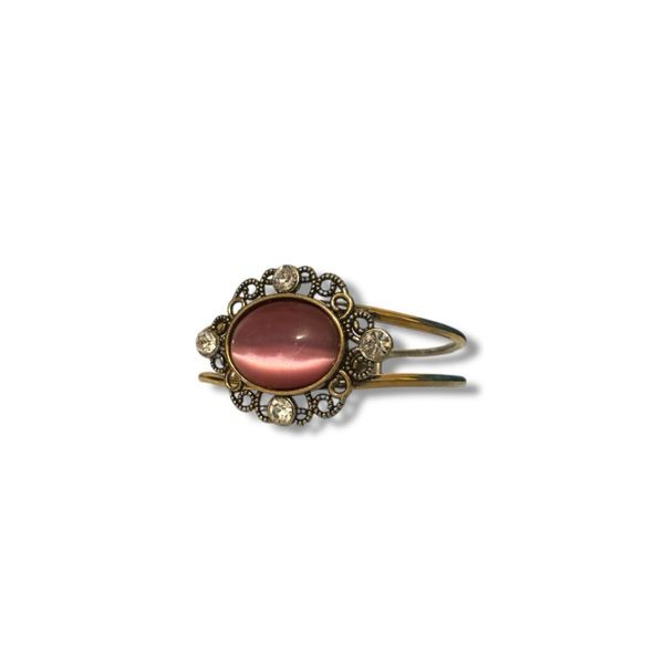 Vintage oval cats eye brass art deco statement cuff bracelet