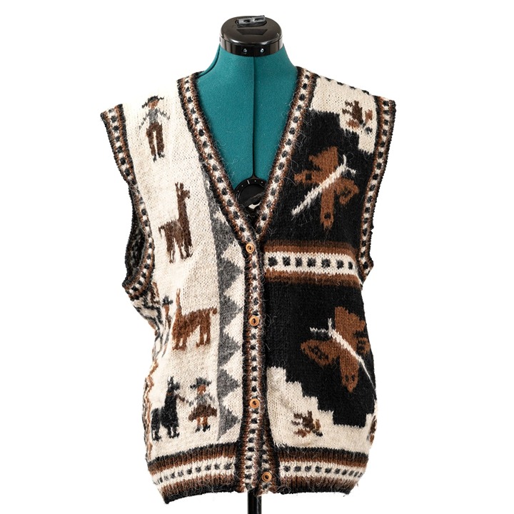 Hand Knit Brown, Black, and Cream Wool Sweater Vest