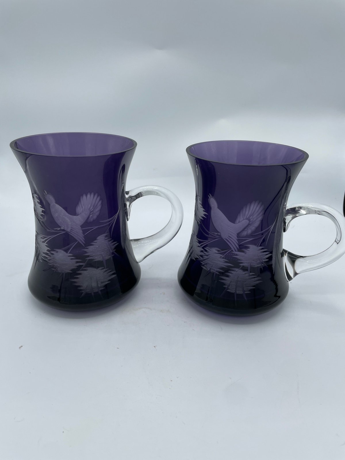 Bohemian cut to clear etched bird purple