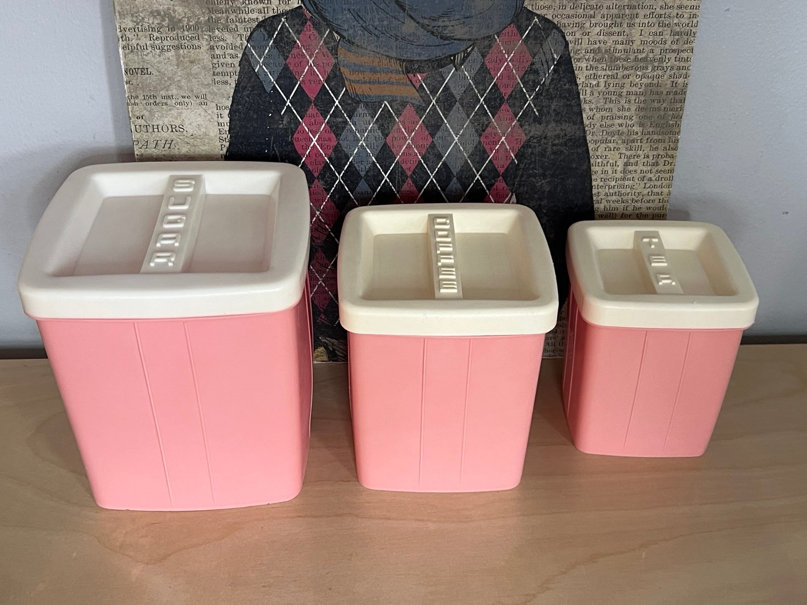 HTF 50s PINK Sugar, Coffee & Tea Canisters
