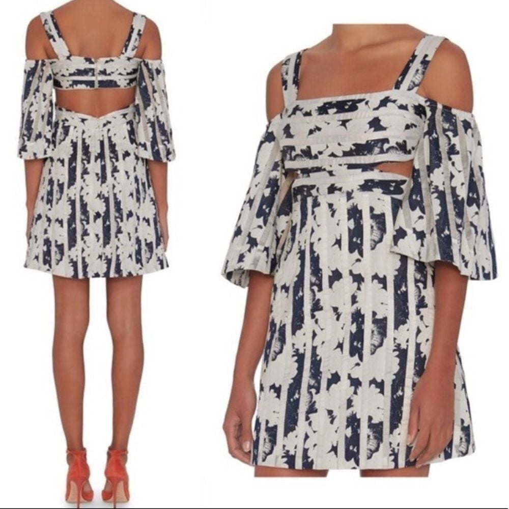 ALEXIS Blue & White Floral Stripe Cut Out Dress size XS