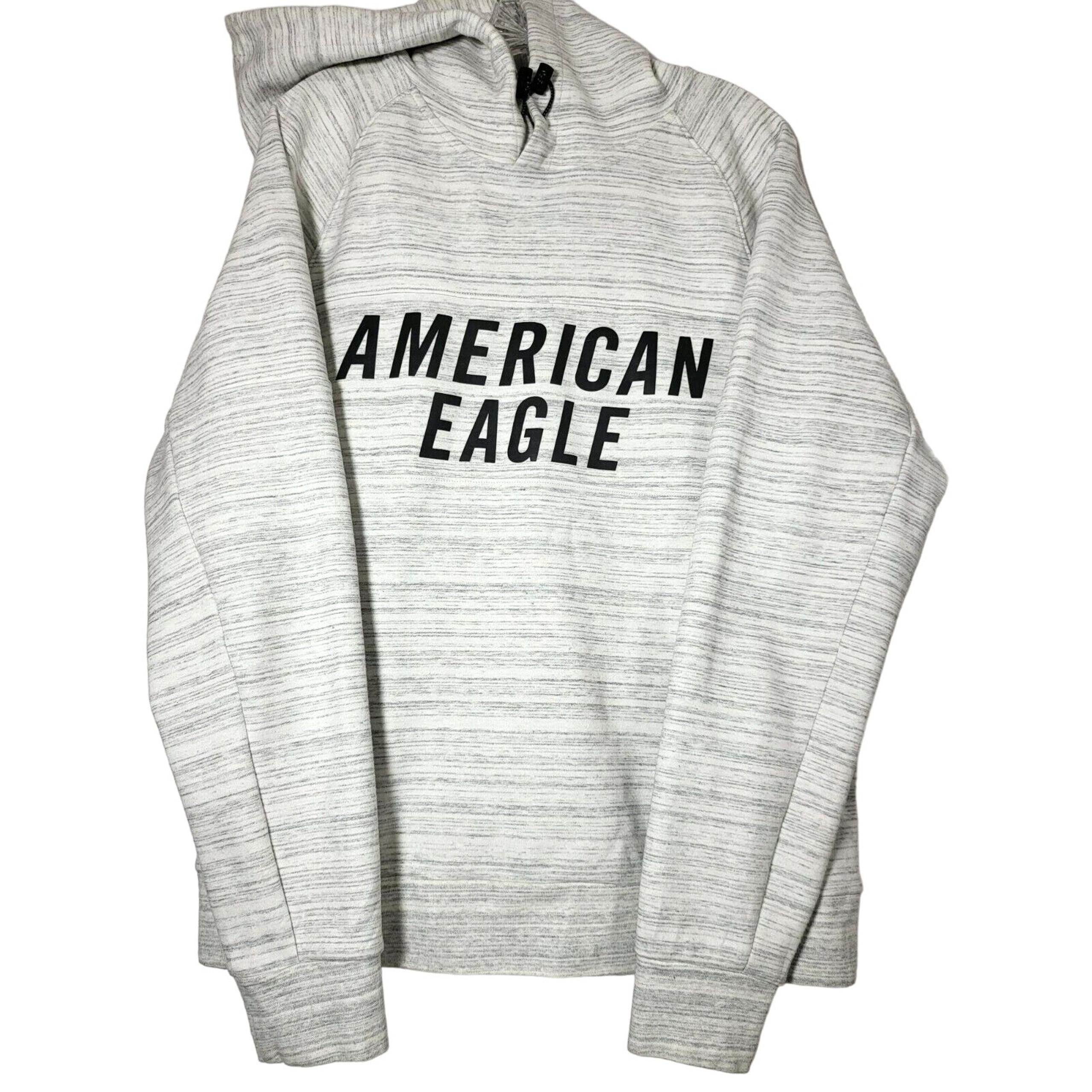 American Eagle Hoodie Sweatshirt Men M Active Flex Pullover Front Spell Out Grey