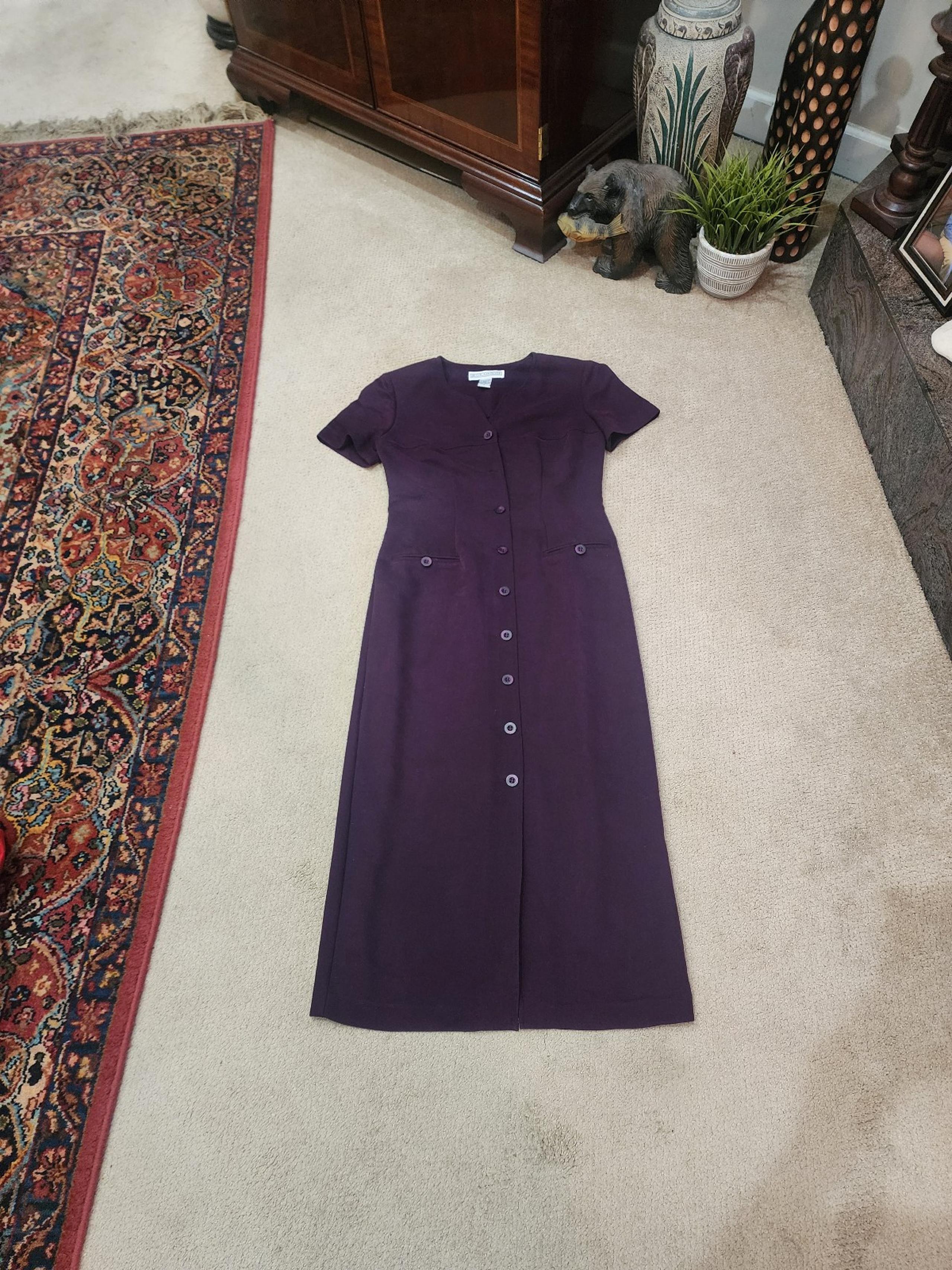 Jessica Howard Vintage 90s Purple Long Button Down Dress Women's Size 6