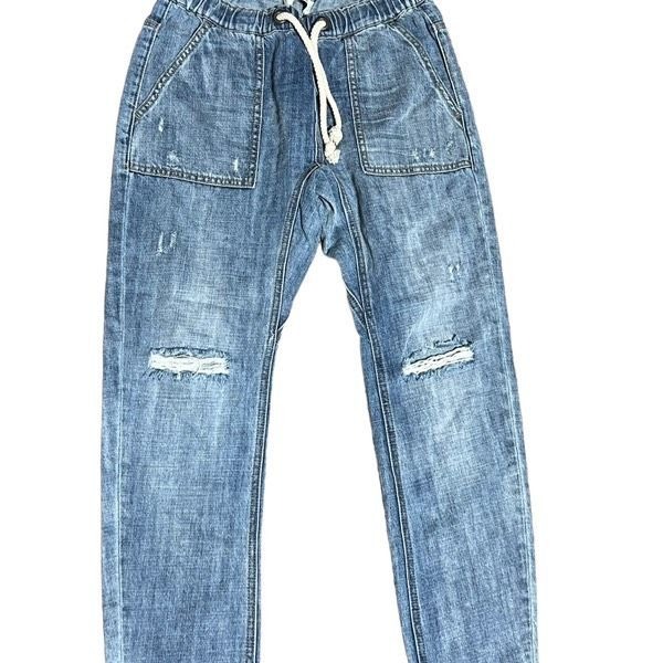One Teaspoon Denim Joggers Boyfriend Fit Distressed Drawstring Waist X Small