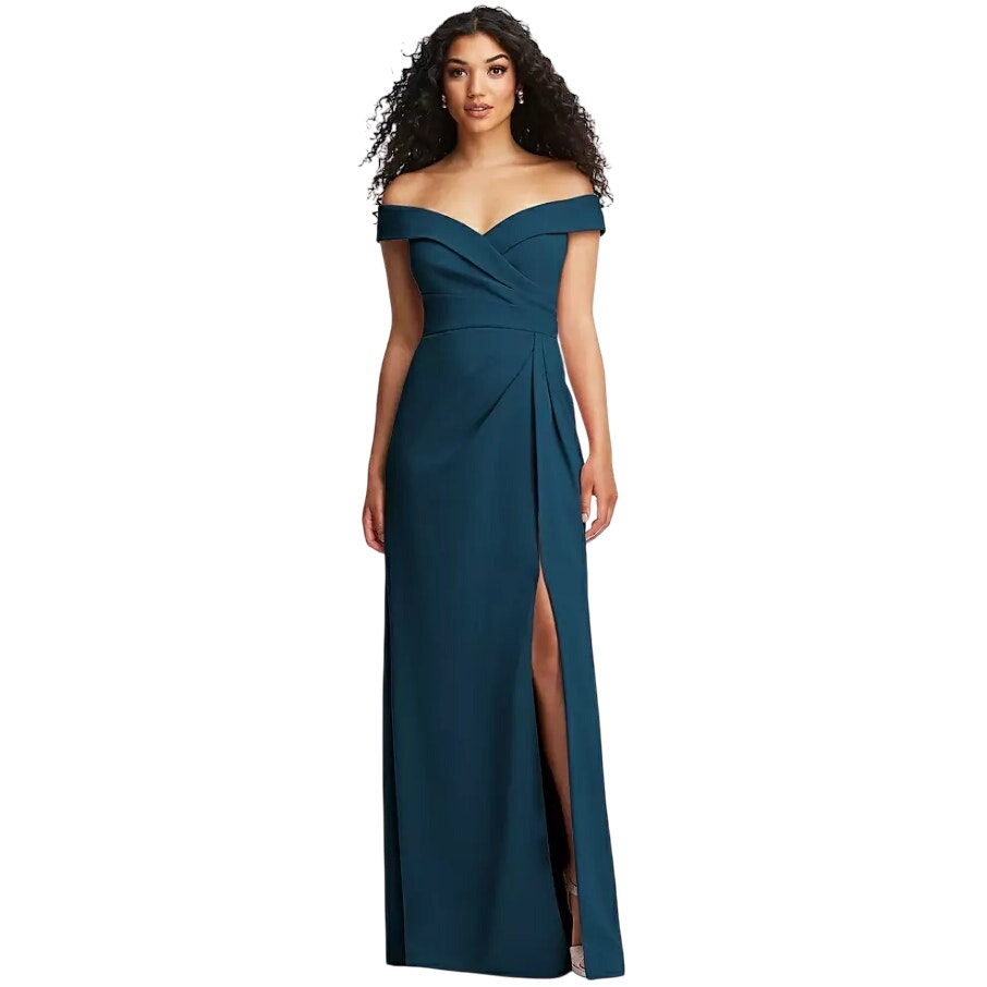 After Six Cuffed Off-the-Shoulder Pleated Faux Wrap Maxi Dress Atlantic Blue 4