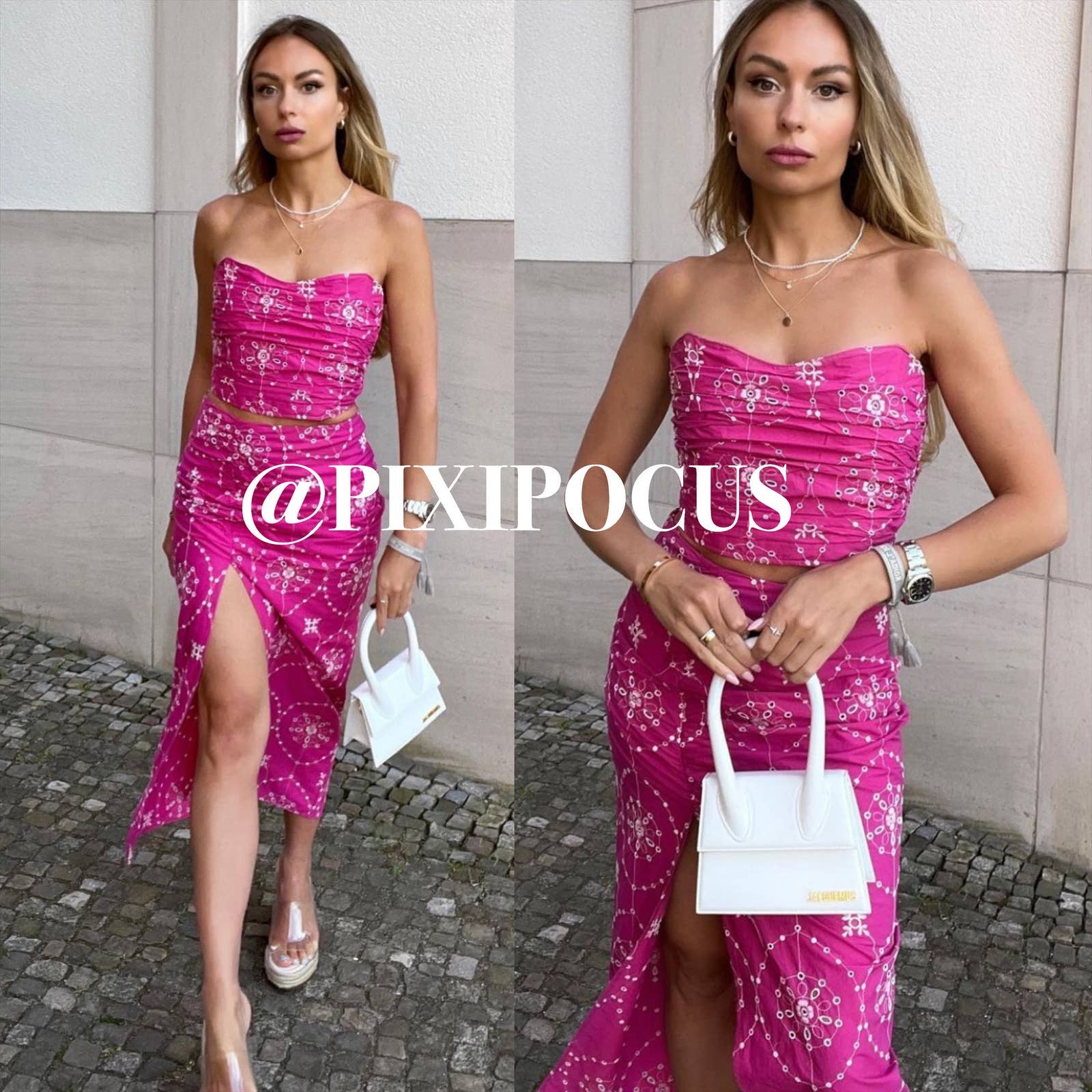 ZARA 2 PIECES CORSET TOP + EMBROIDERED EYELET SKIRT PINK - SMALL