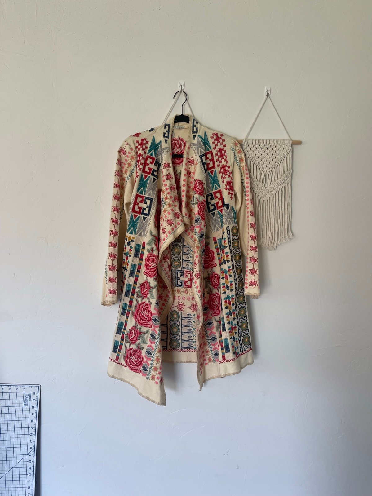 Adore Embroidered Floral Patterned Cream Open Jacket