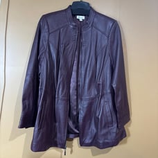 Denim & Co. Burgundy Leather Jacket with Quilted Detail Seams Women’s Sz - 2X
