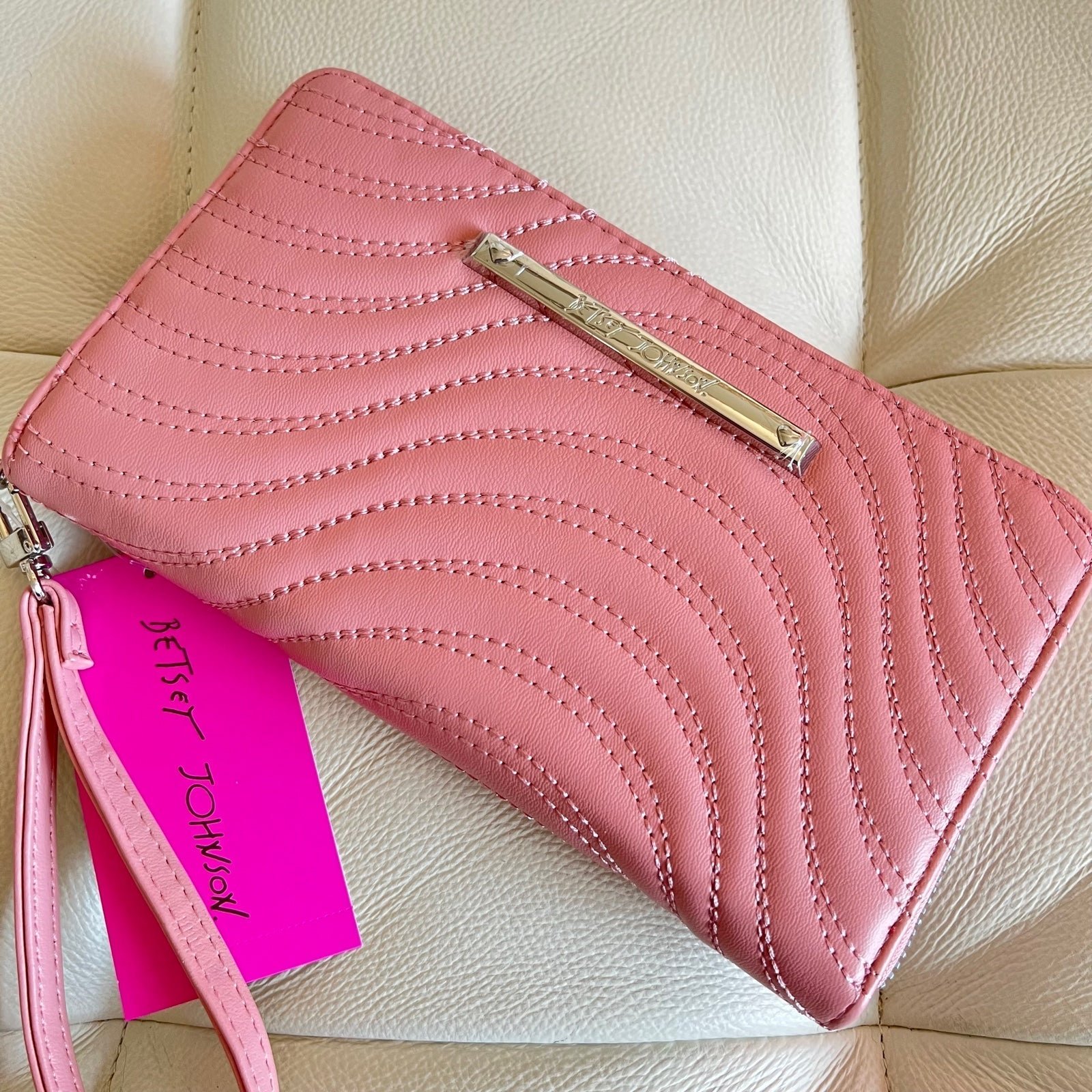 Betsey Johnson Blush Pink Quilted Wave Wallet / Wristlet - Valentine’s Day