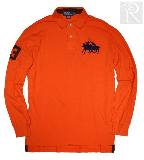 NWT Polo Ralph Lauren Men LS Polo Shirt DUAL MATCH & LEATHER #3 EDITION Orange