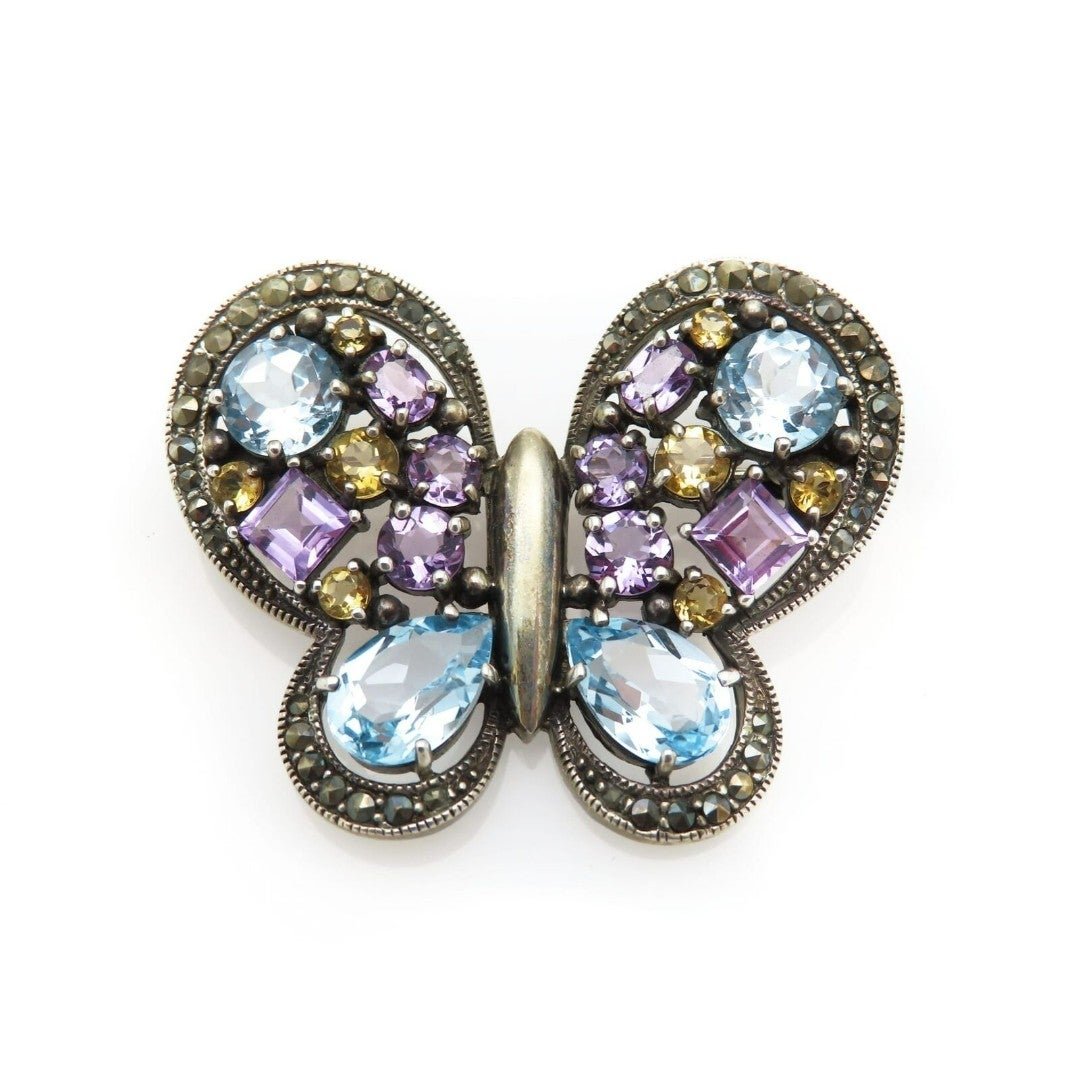 Jeweled Wings Sterling Silver Butterfly Brooch