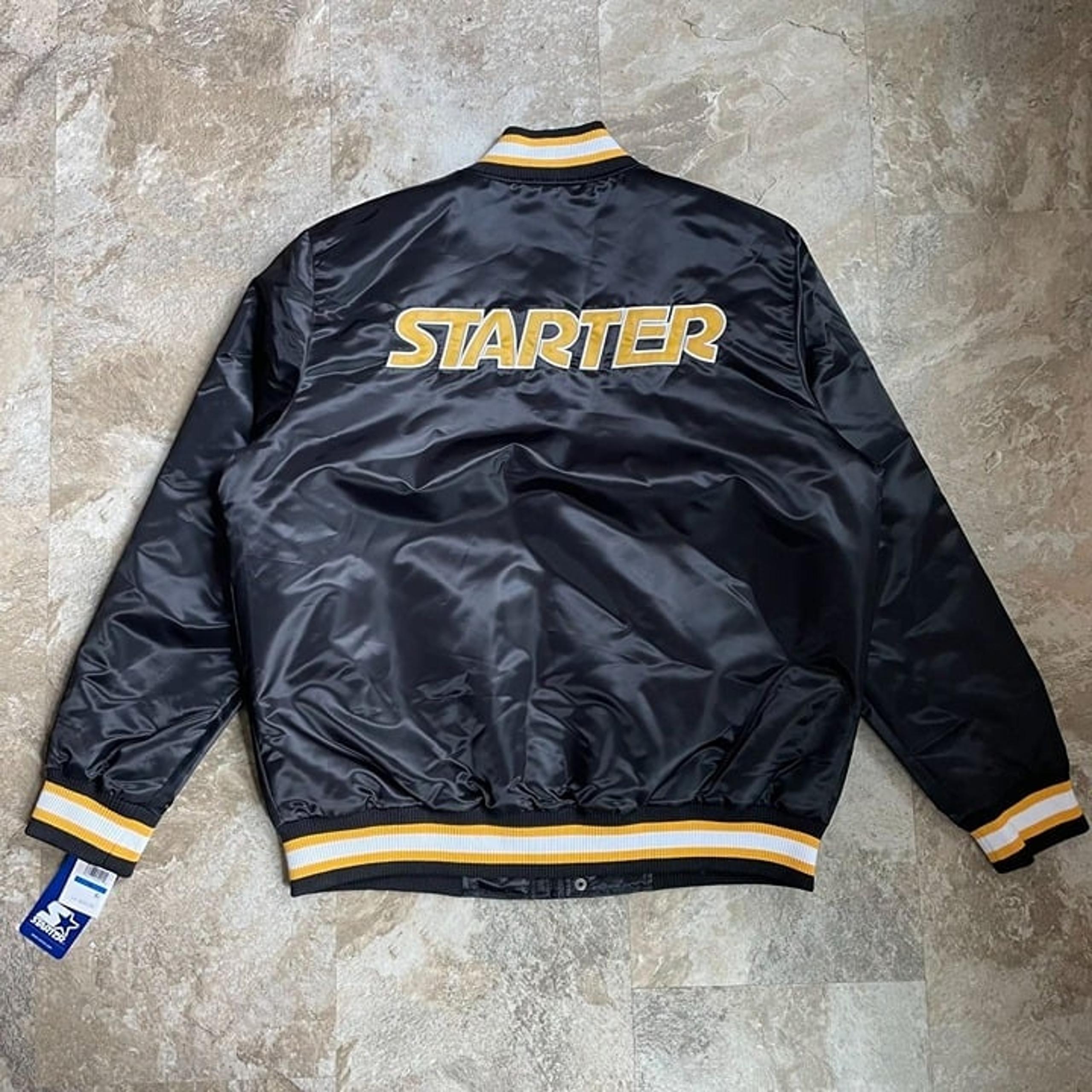 STARTER SATIN VARSITY JACKET MEN'S XL SPELLOUT BOMBER FULL ZIP PITTSBURGH