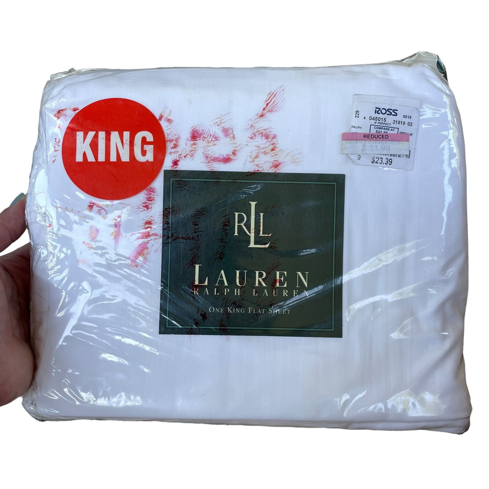Ralph Lauren King Flat Sheet Solids White 100% Cotton 250 TC Vintage? New NOS