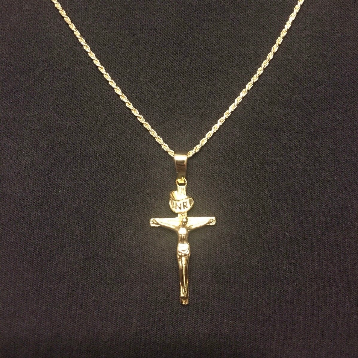 Gold Chain Rope Chain 20in 2mm and Gold Cross Pendant Set
