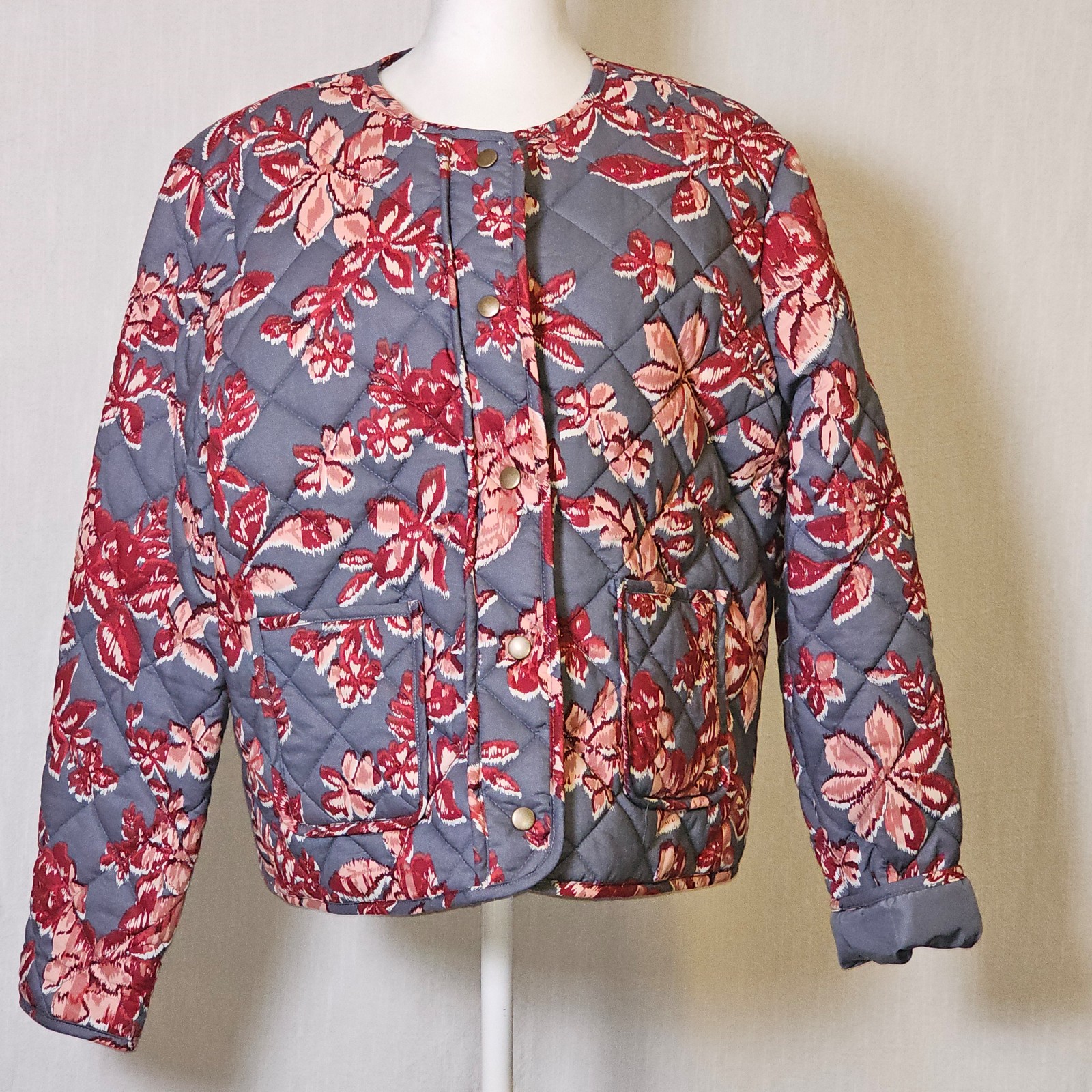 Rachel Zoe Quilted Floral Puffer Jacket Snap Button SZ XL
