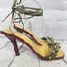 Vintage Valentino Garavani Heel Sandals Women Size 8 1/2 Floral Green Ankle Wrap