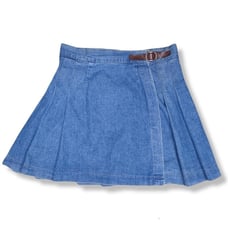 Guess usa vintage pleated denim jean skirt with brown buckle accent size 28