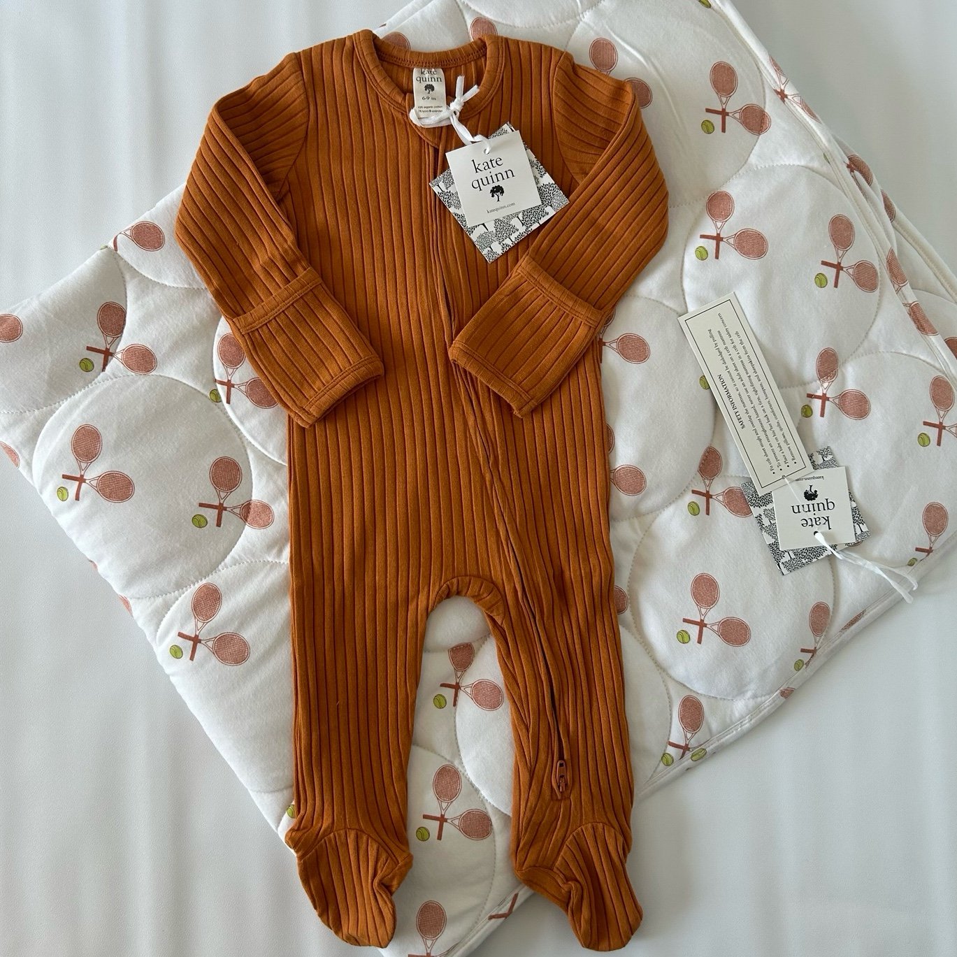 NWT Kate Quinn Quilt tennis & footie 6-9m cotton wide rib