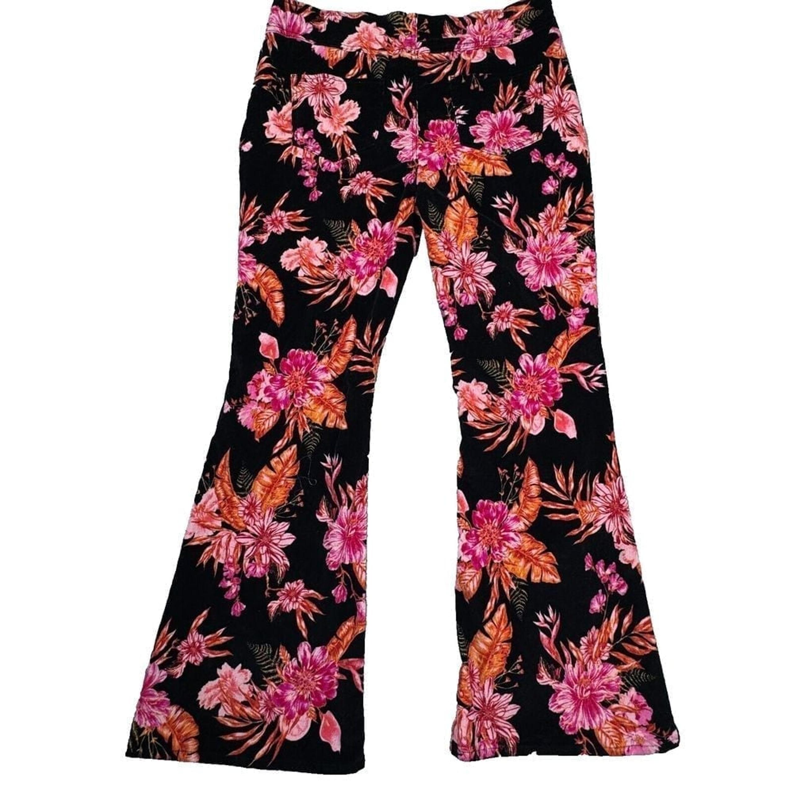 Time and Tru Women's Pants Floral Corduroy Flare Leg Size XL 15-17