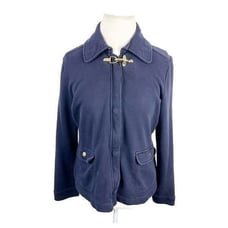 Ralph Lauren Navy Blue Captains Jacket Gold Buckle Zip Up Womens Size L