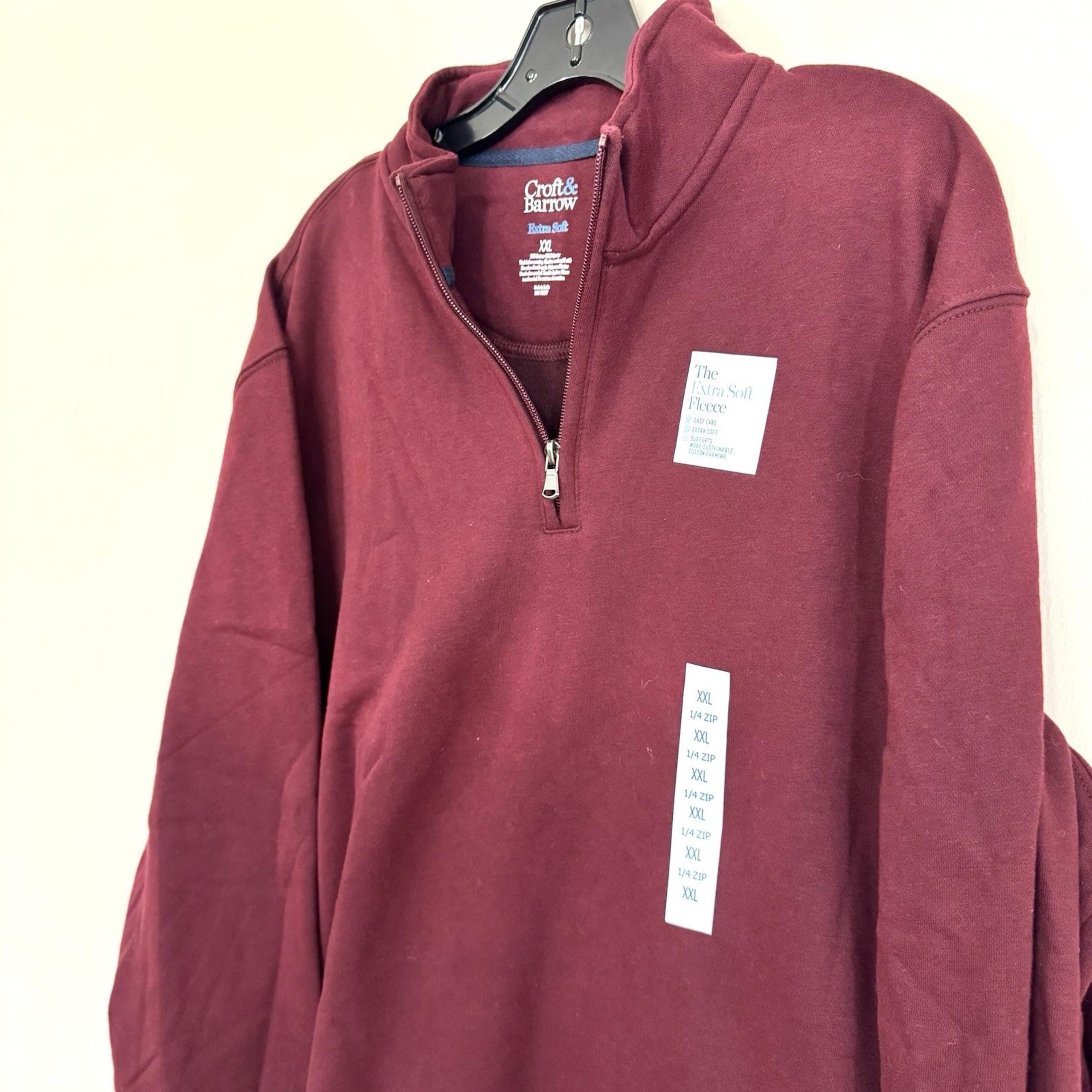 NWT Croft & Barrow Burgundy Extra Soft Fleece Quarter-Zip Pullover Men's XXL