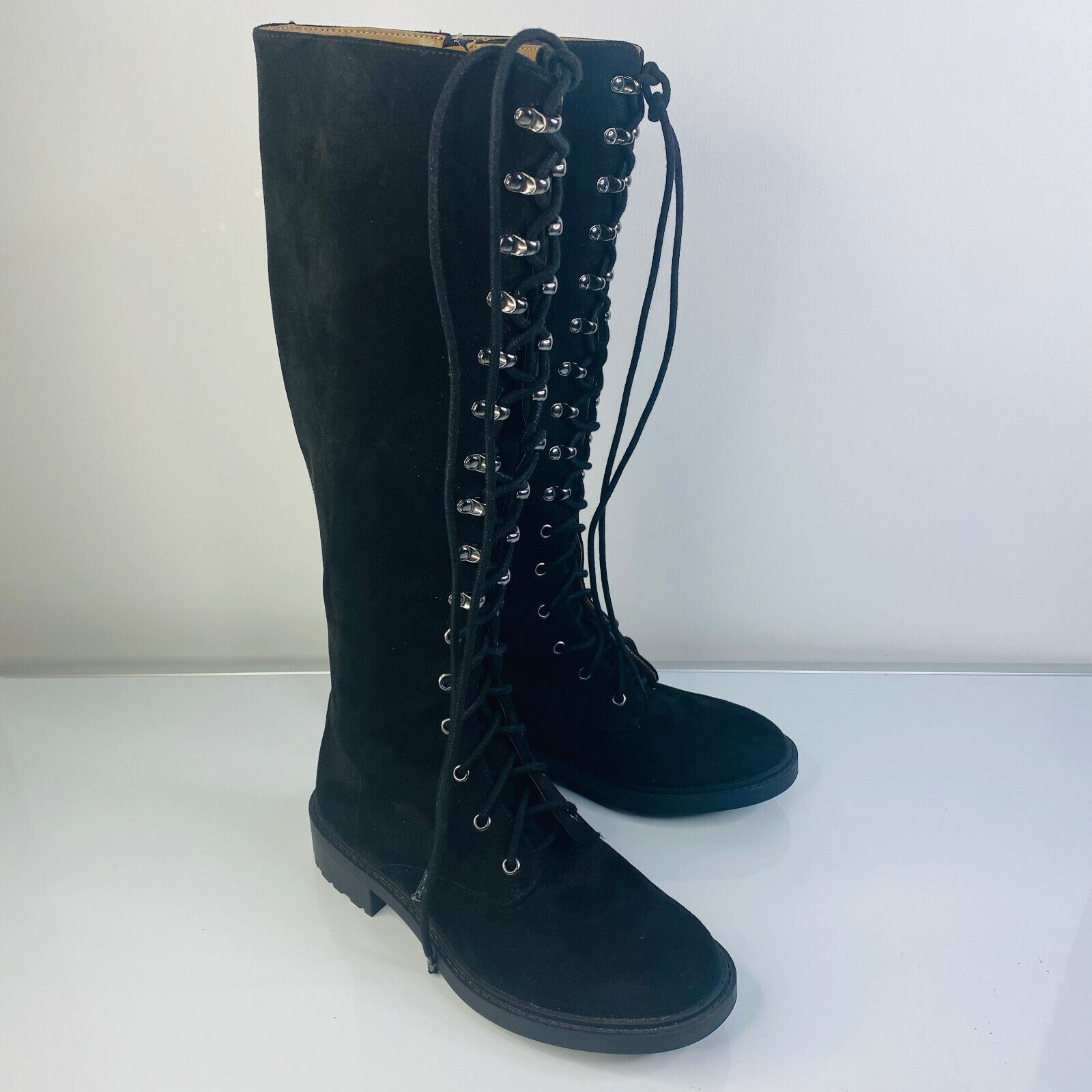 Aerosoles Aiden Boots Tall Knee-High Lace Up Black Womens Size 6.5M Faux Suede