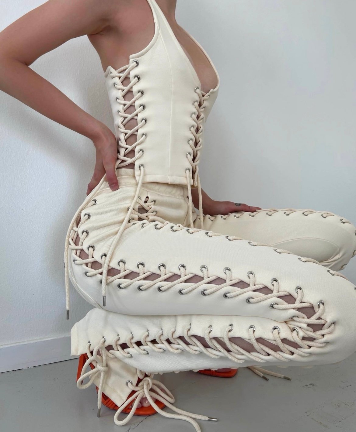 Hidden Cult - Wynn Laced Up Cream Top