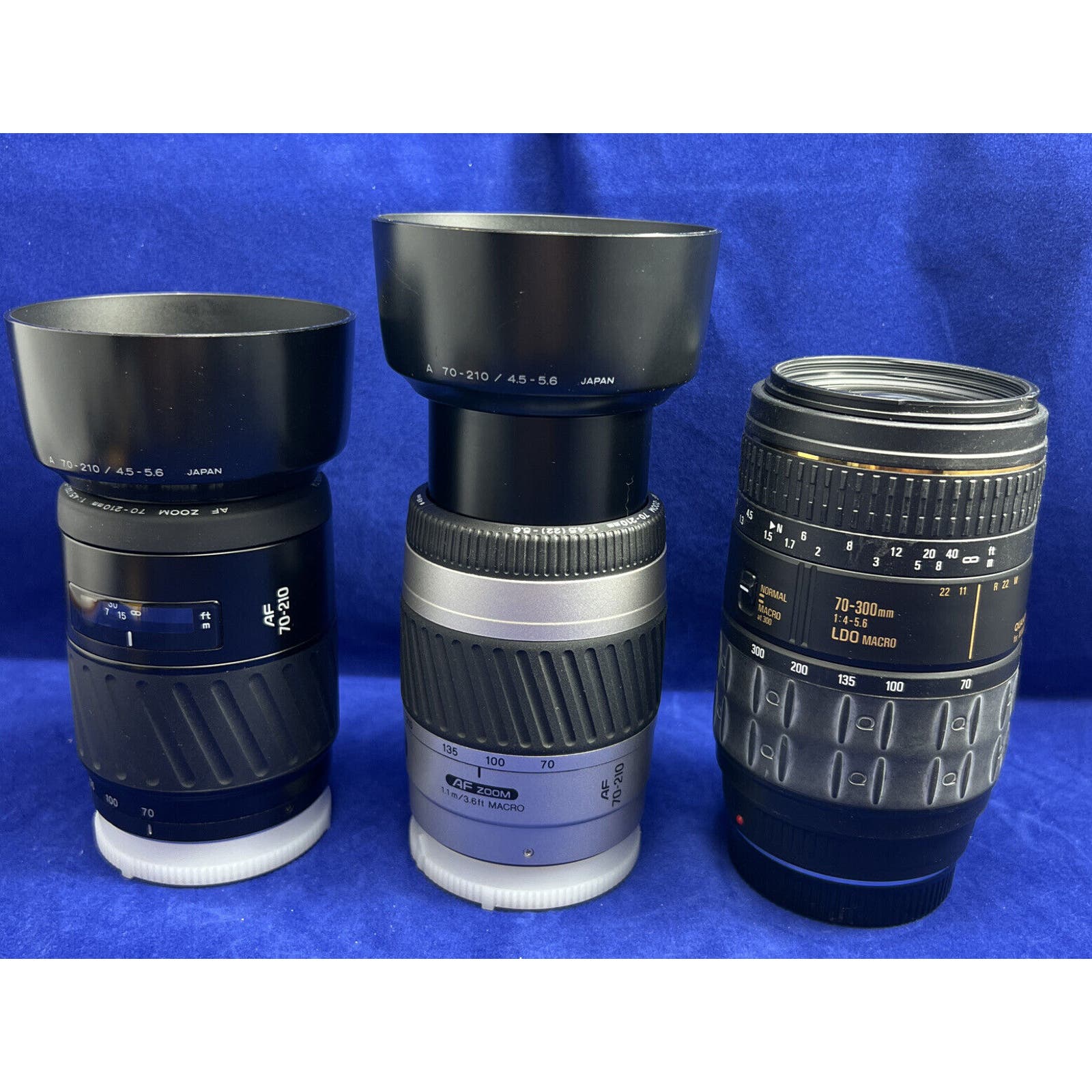 UNTESTED Minolta AF Zoom (2) 70-210 mm Quantaray 70-300 mm Lens. lot of 3.Parts
