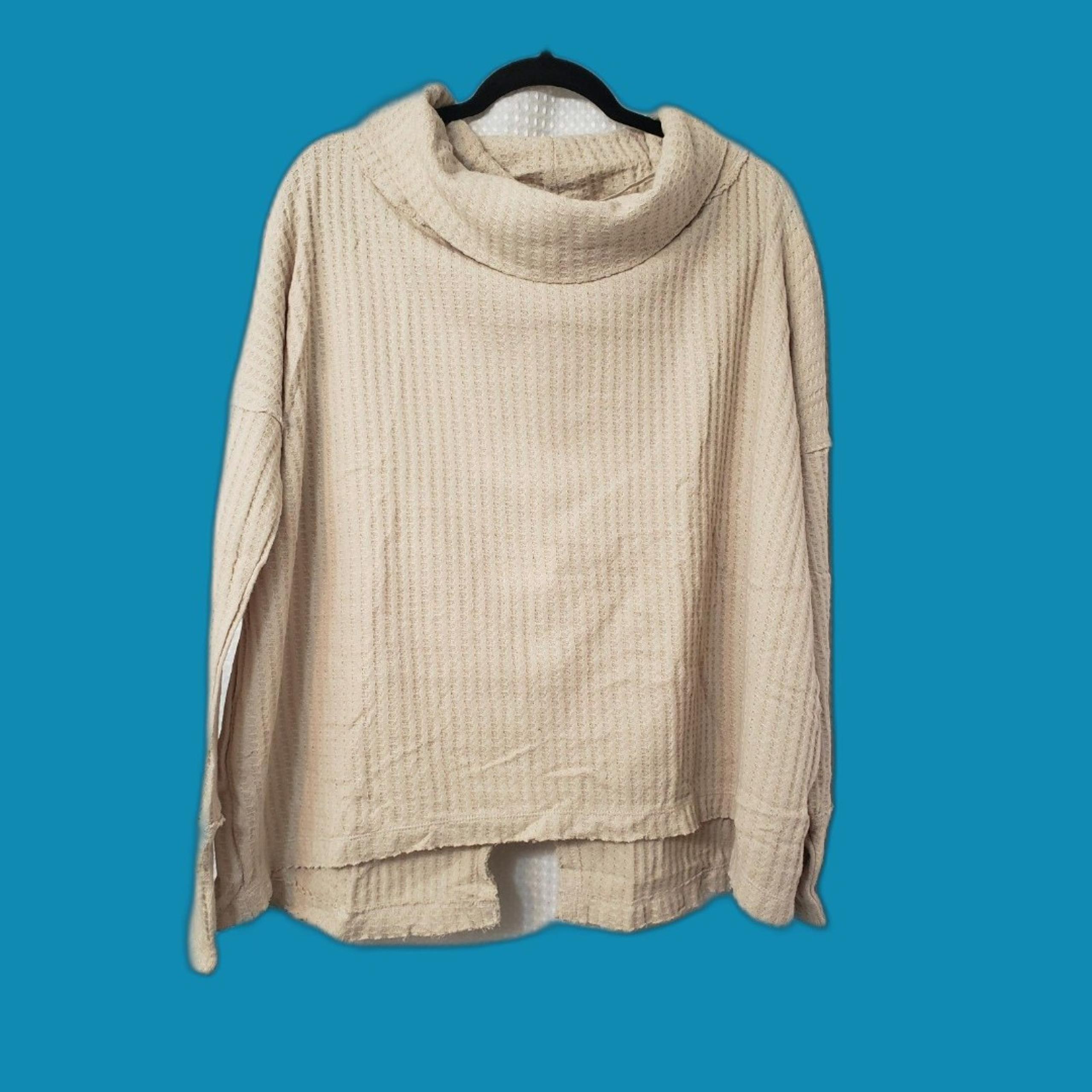 Free People Womens Top Small Waffle Knit Thermal Long Sleeve Cowl Neck Split Bac