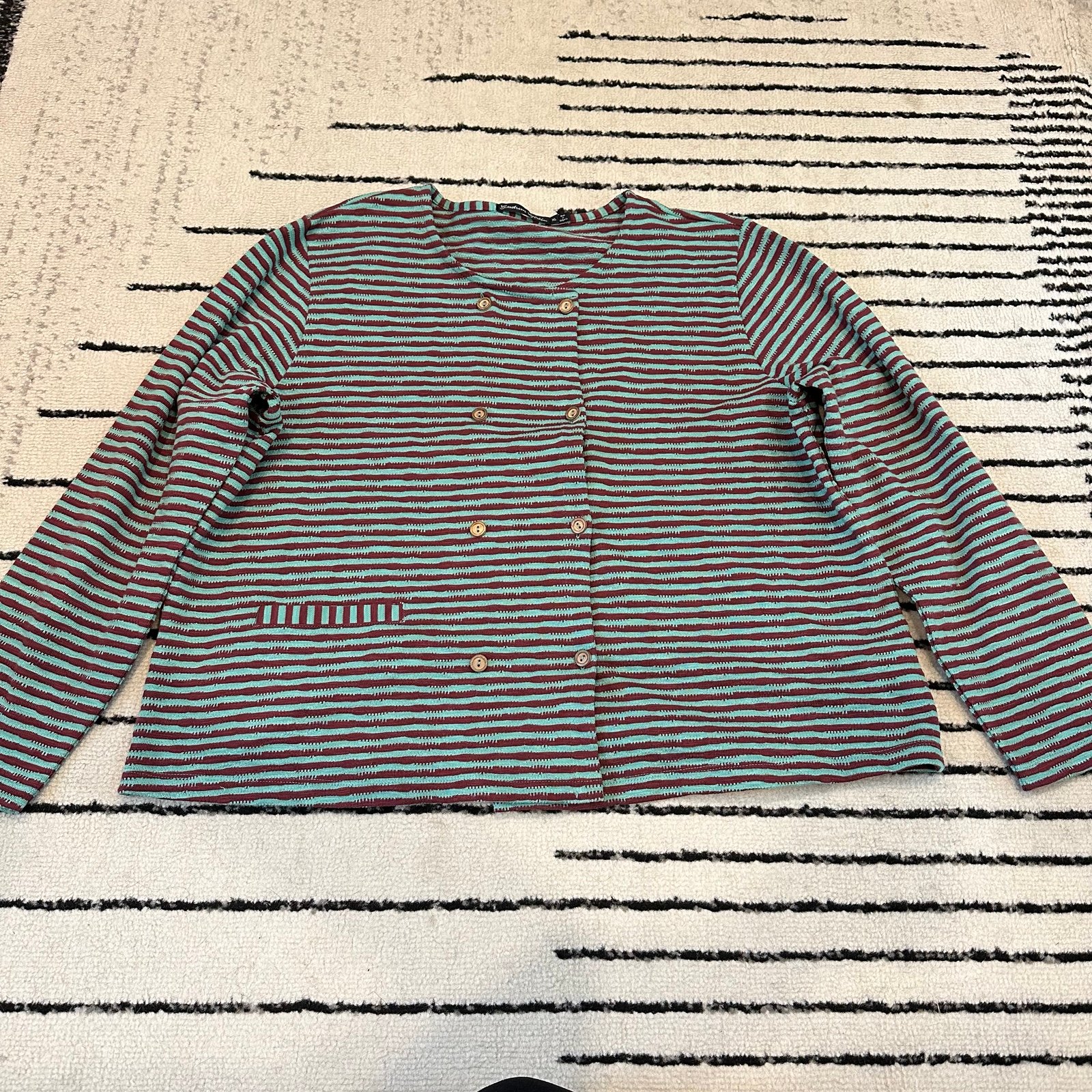 Gudrun Sjoden Organic Cotton Striped Button Cardigan Sweater Women’s Size XL