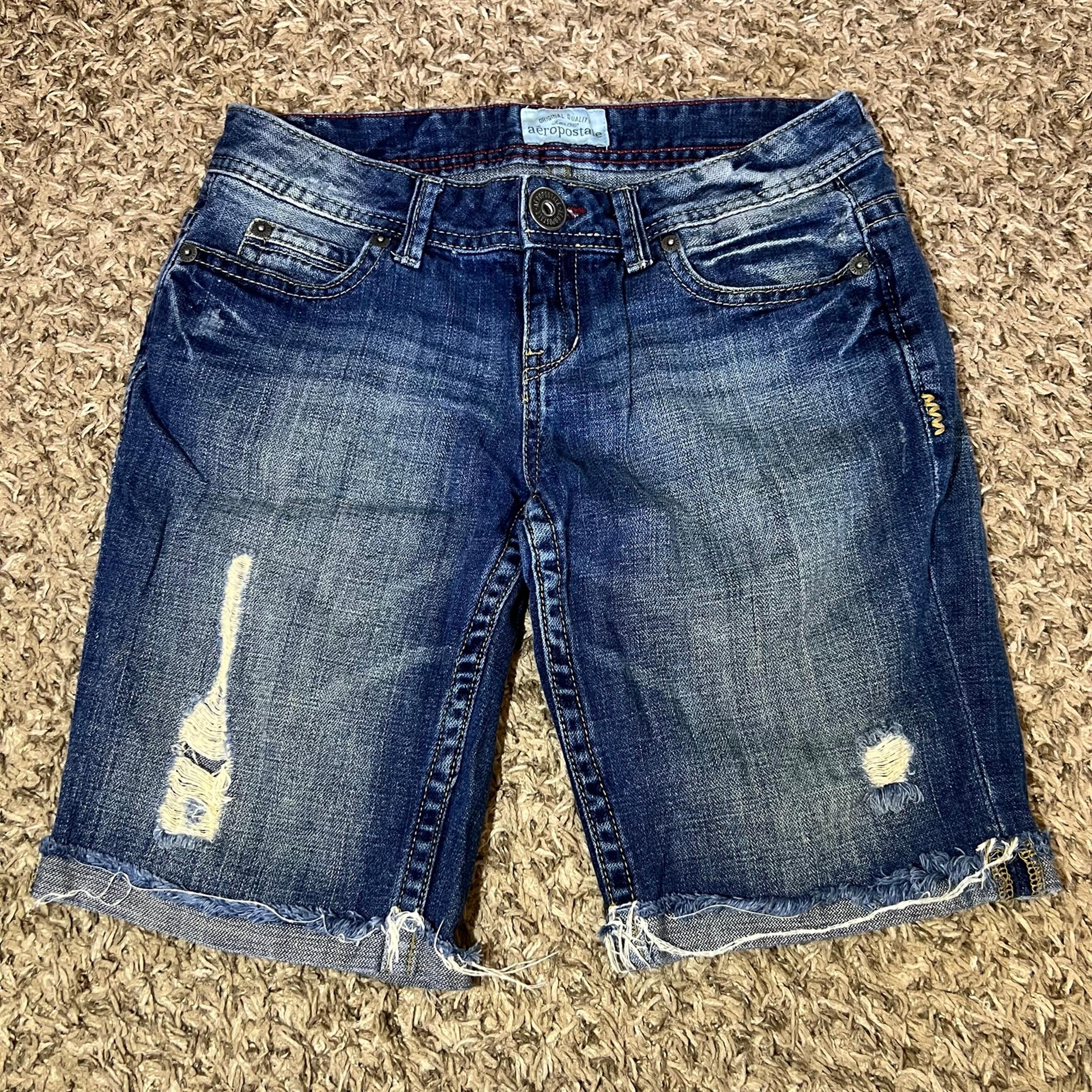 Aeropostale Y2K Bermuda Jean Shorts Womens 1/2 Blue Cut Off Distressed