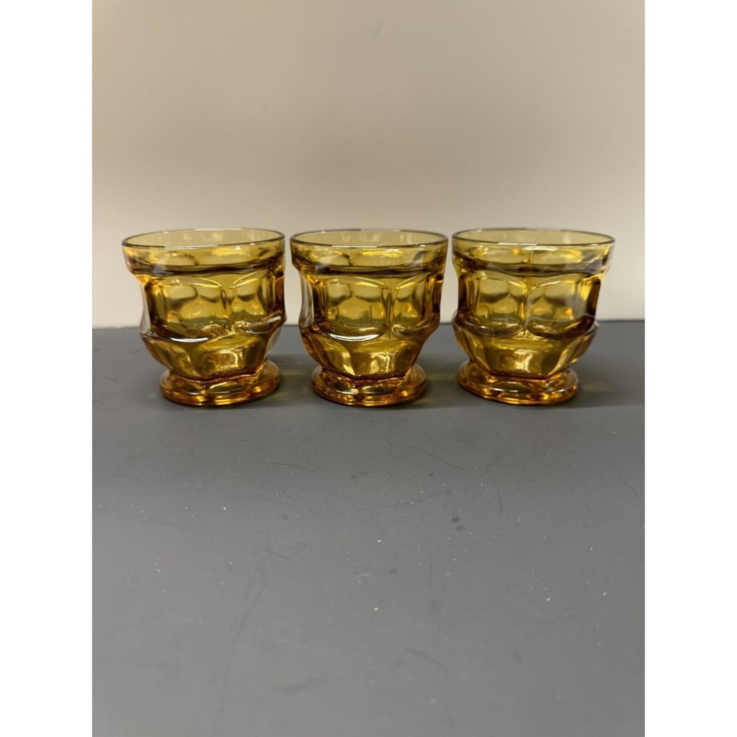 Set of 3 Vintage Anchor Hocking Amber Glass Georgian Honeycomb Juice Glasses 3 “