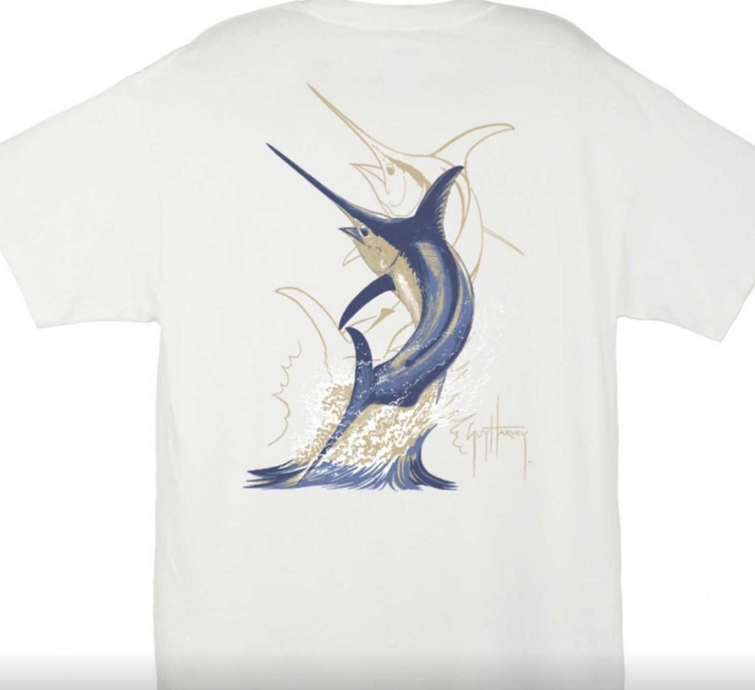 Guy Harvey Swordfish 1/4 Button Down Mens White Tshirt Size XL