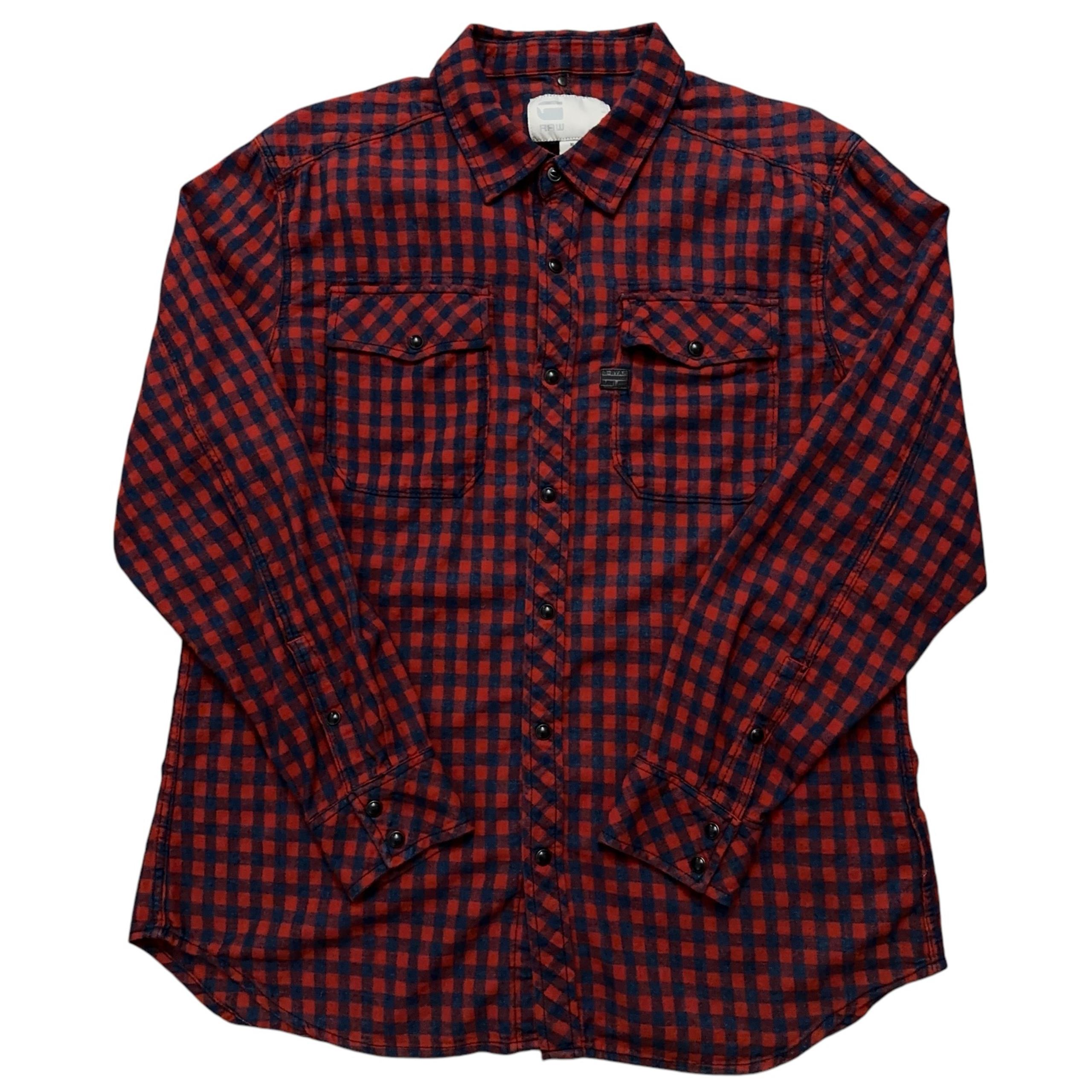 G-Star Raw Shirt Mens XL Long Sleeve Pearl Snap Button Flannel Western Plaid Red