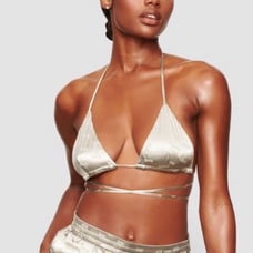 Skims Jacquard White Marble Monogram Triangle Bra NWT Size Large