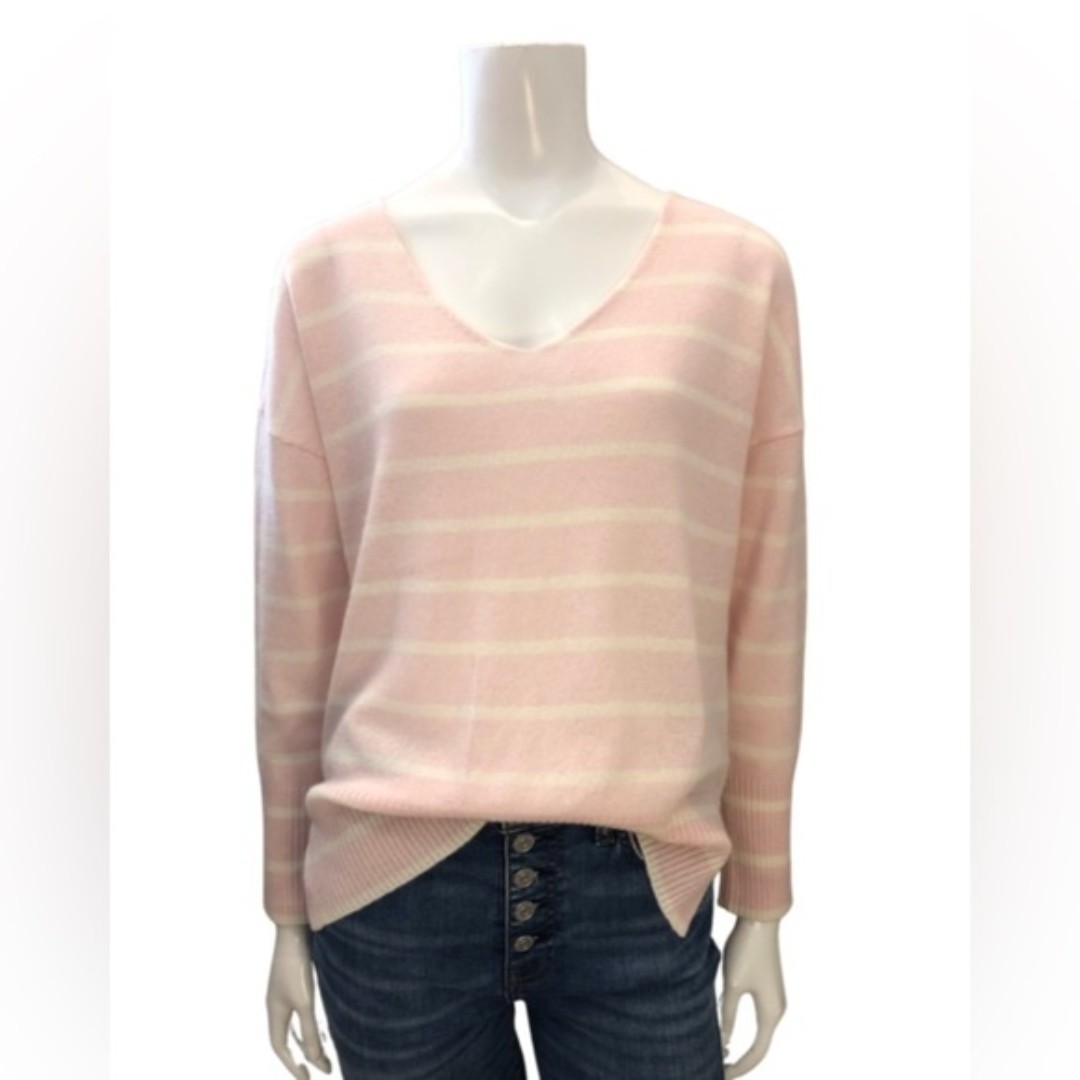 Courtland Park Very V Cashmere Sweater size XSmall Pink/Snow