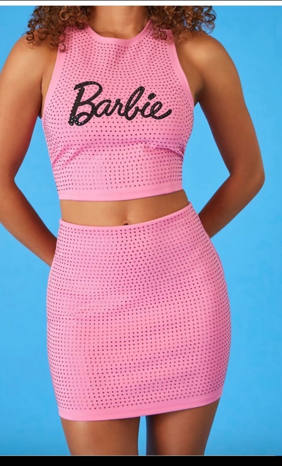 Barbie crop top and mini skirt set XL w/keychain NWT