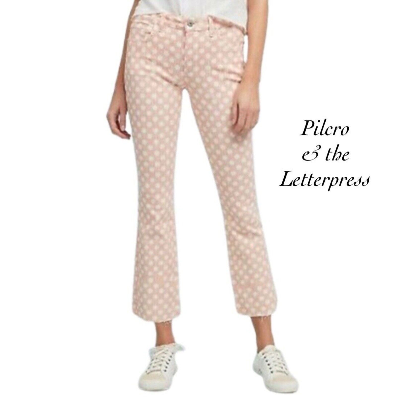 Pilcro & the Letterpress Anthro Polka Dot High Rise Crop Bootcut Jeans Size 31