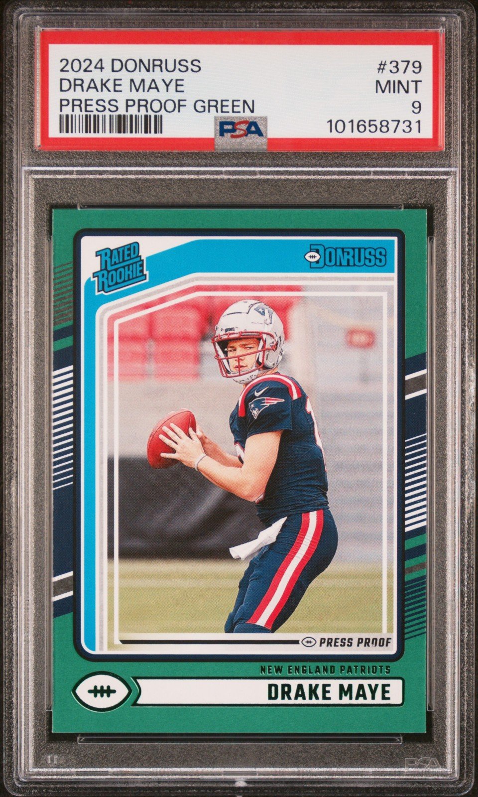 2024 Panini Donruss Rated Rookie Drake Maye Green Press Proof PSA 9 MINT POP 11
