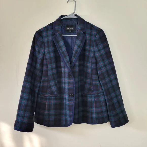 Talbots Tartan Plaid Wool Blend Blazer Jacket