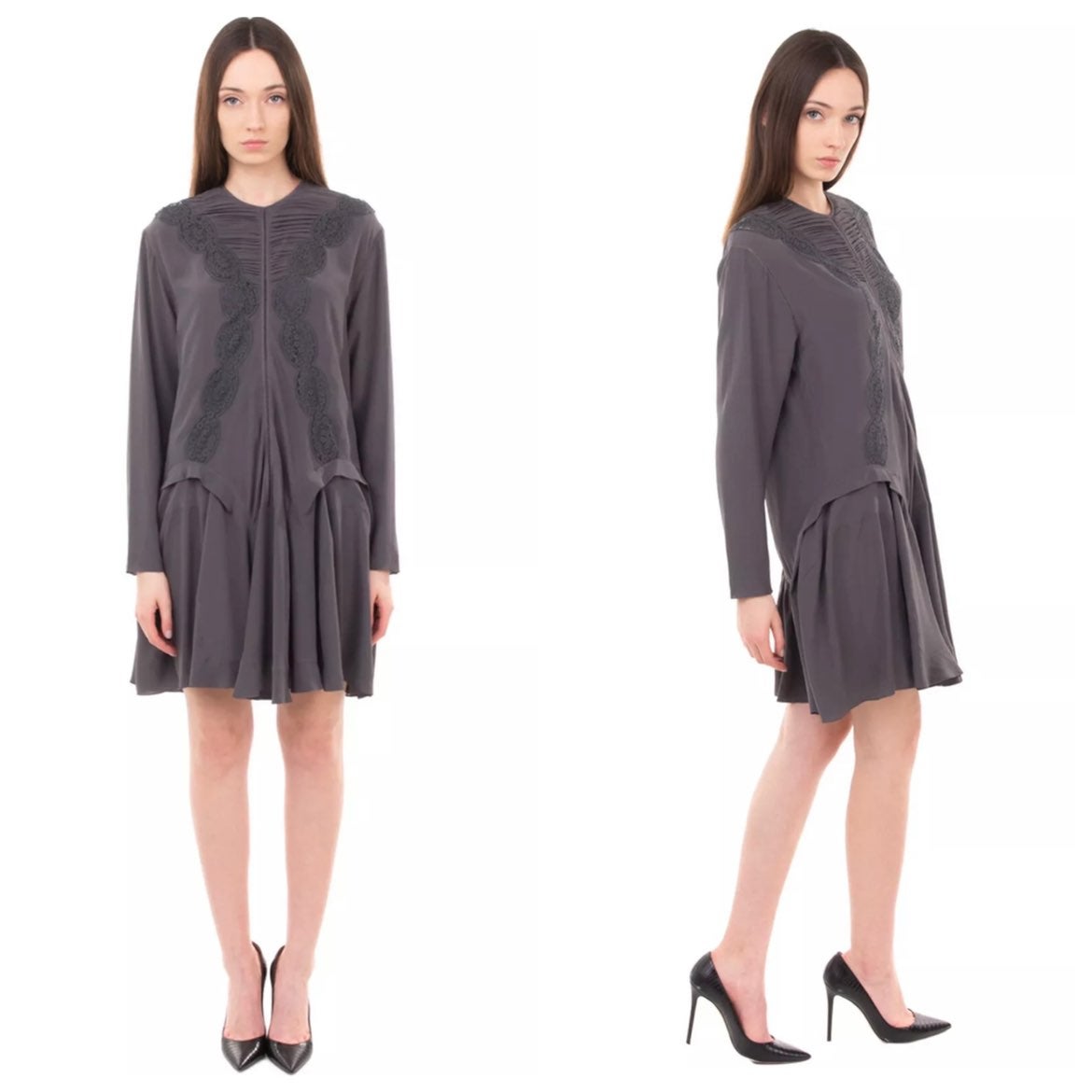 Chloé Confident Grey Silk Pleated Dress