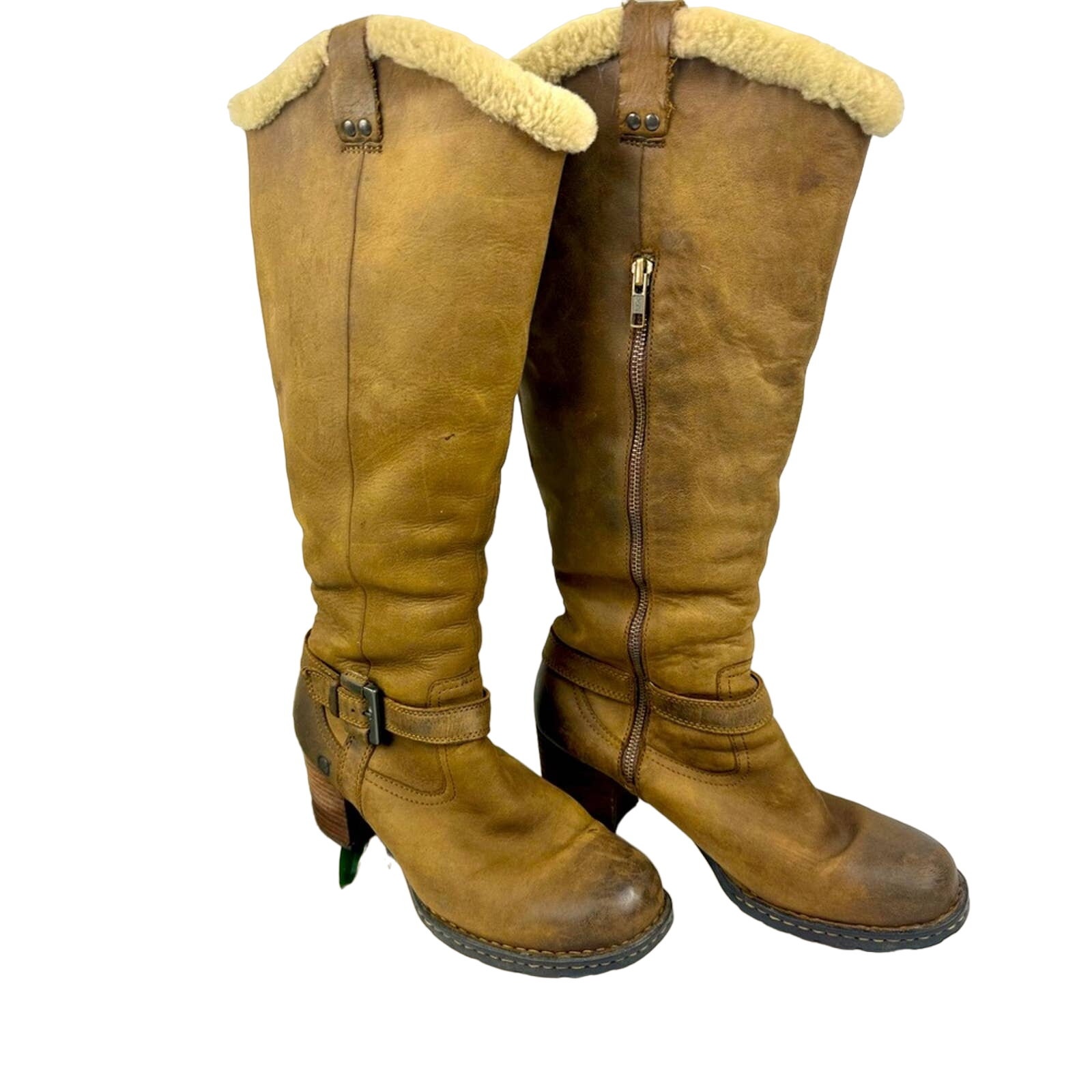 Born Women’s Brown Heeled Sherpa Lined Tall Boot, size 9.5