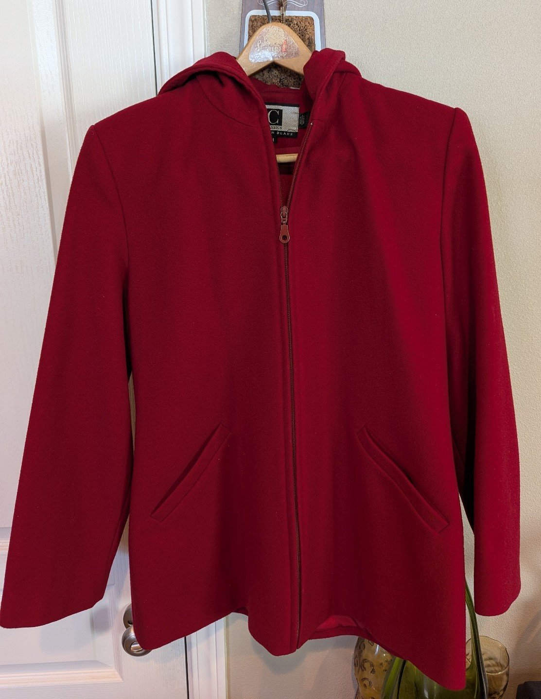 Kristen Blake VTG Wool Hooded Pea Coat Women's M, Red